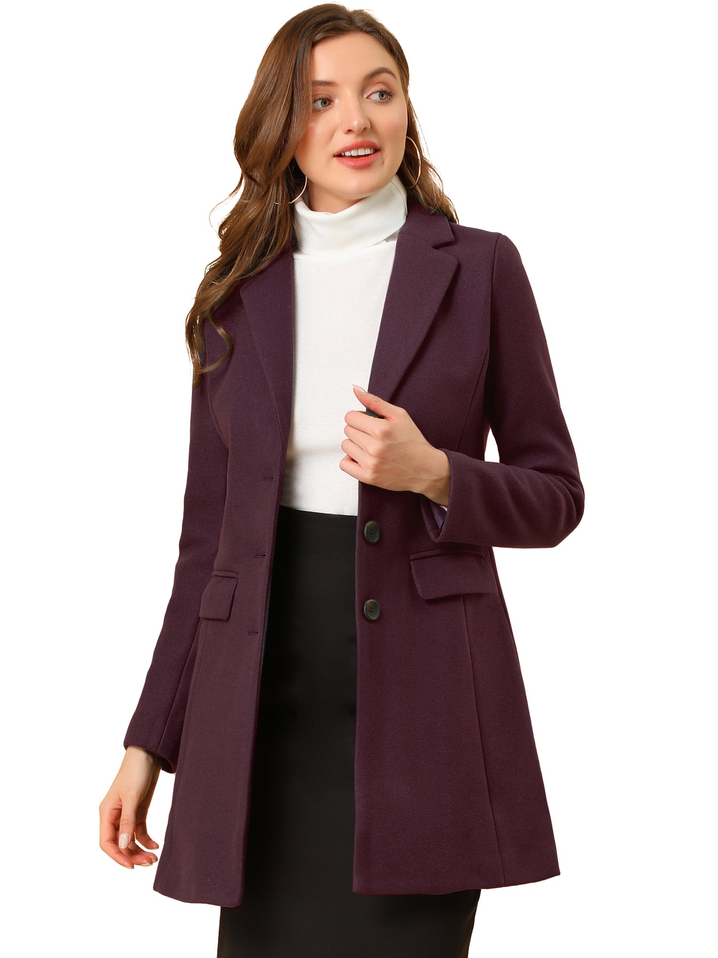 Women's Winter Coats Single Breasted Long Trench Coat Jackets, Deep Colors