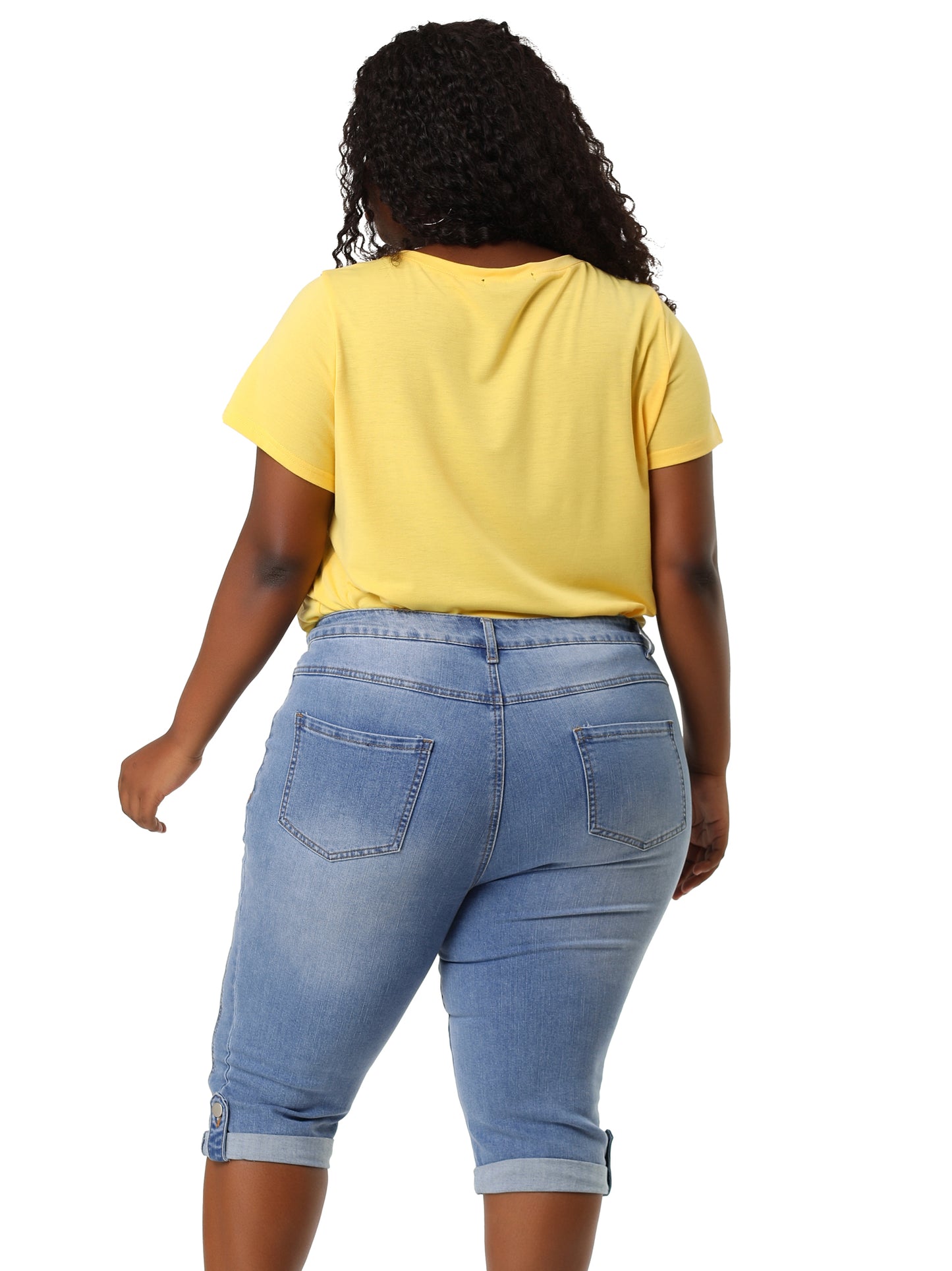 Women's Plus Size Capri Denim Jeans Mid-Rise Fit Curvy Stretch Skinny Jean Capris with Pocket