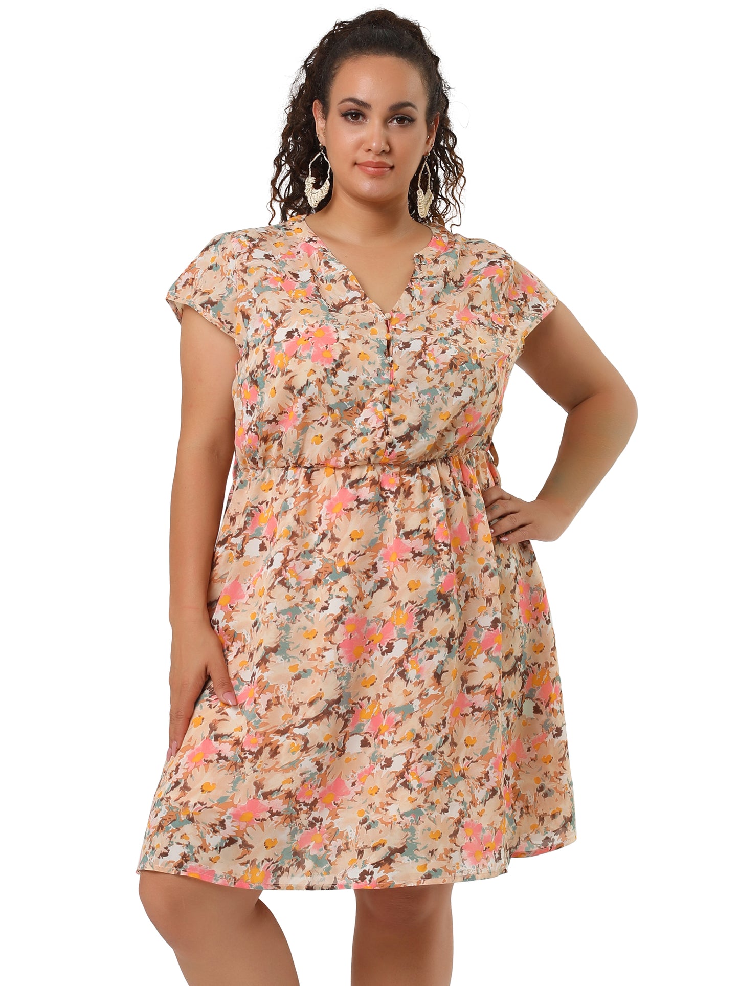 Women's Plus Size V Neck Belted Summer Floral Dresses