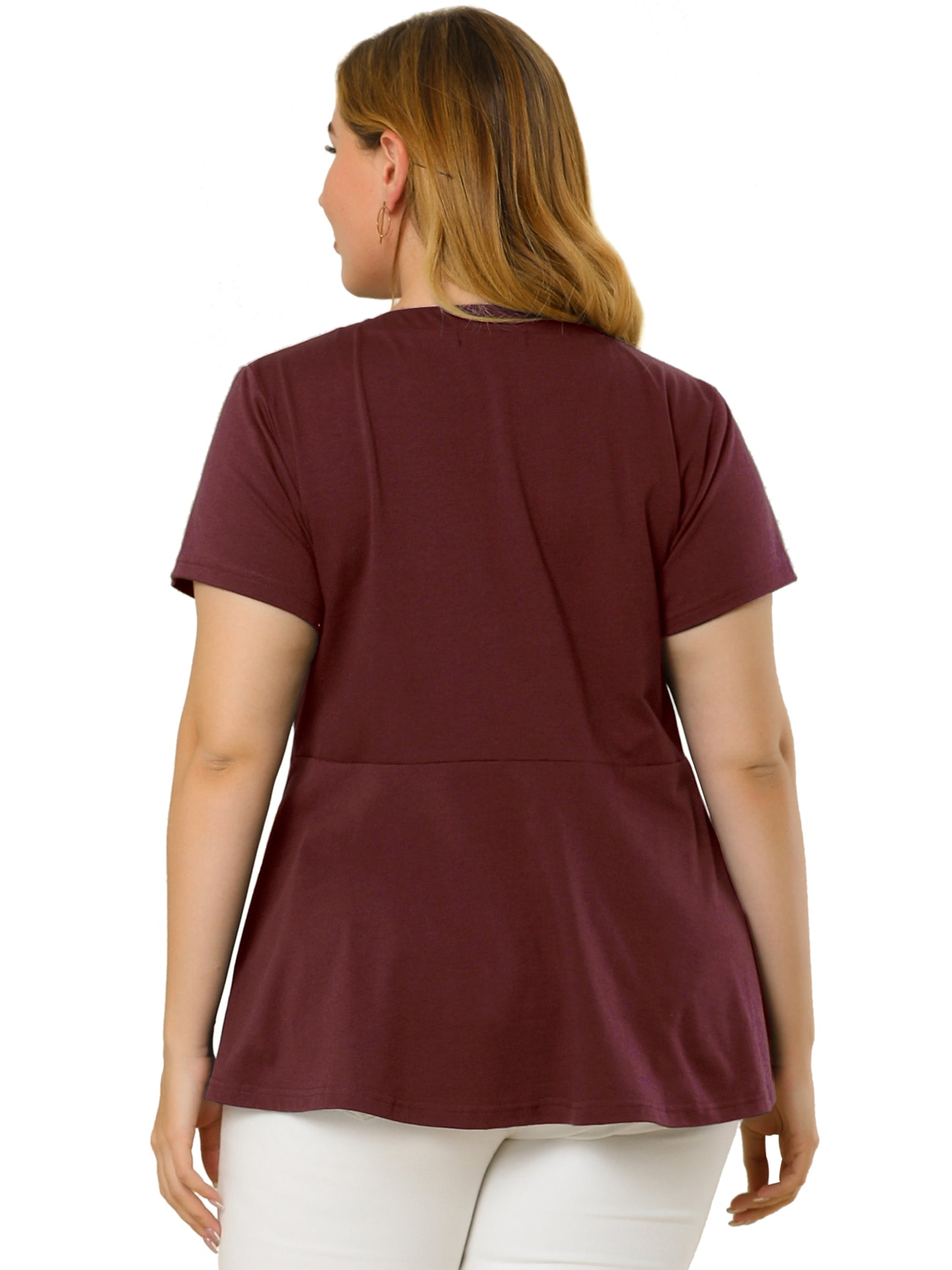 Women Plus Size Peplum Shirt Summer Round Neck Short Sleeve Work Top