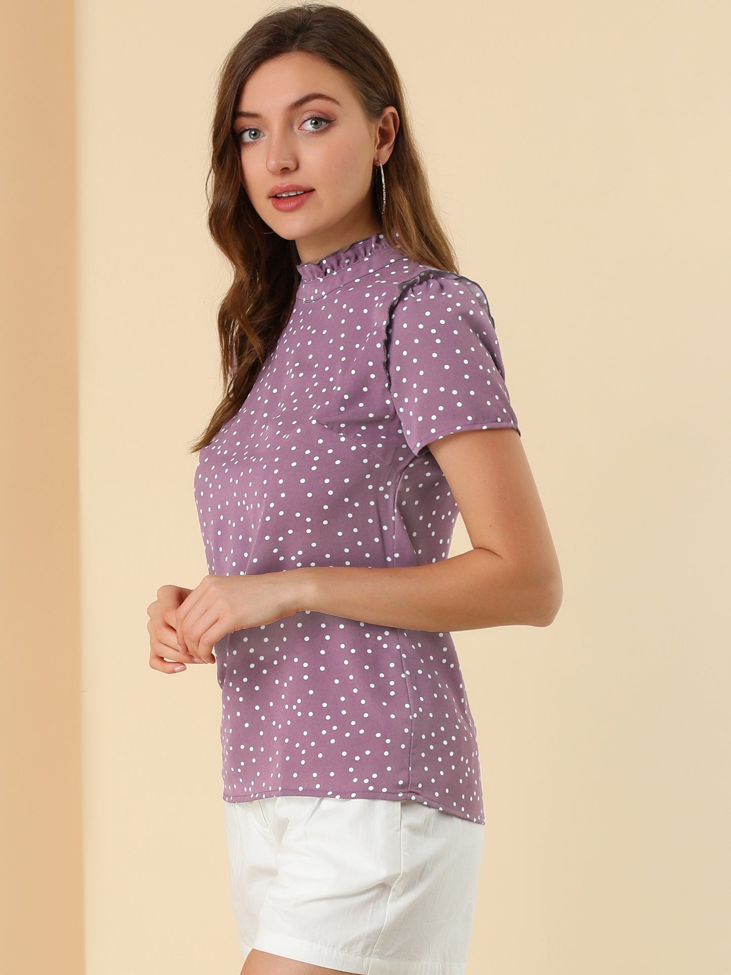Women's Ruffled Retro Short Sleeve Polka Dots Blouse