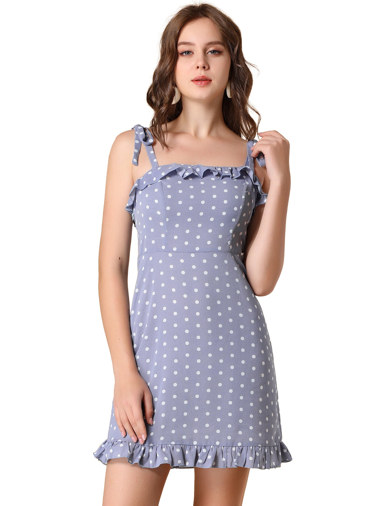 Women's Printed Spaghetti Strap Summer Ruffle Flare Mini Slip Dress