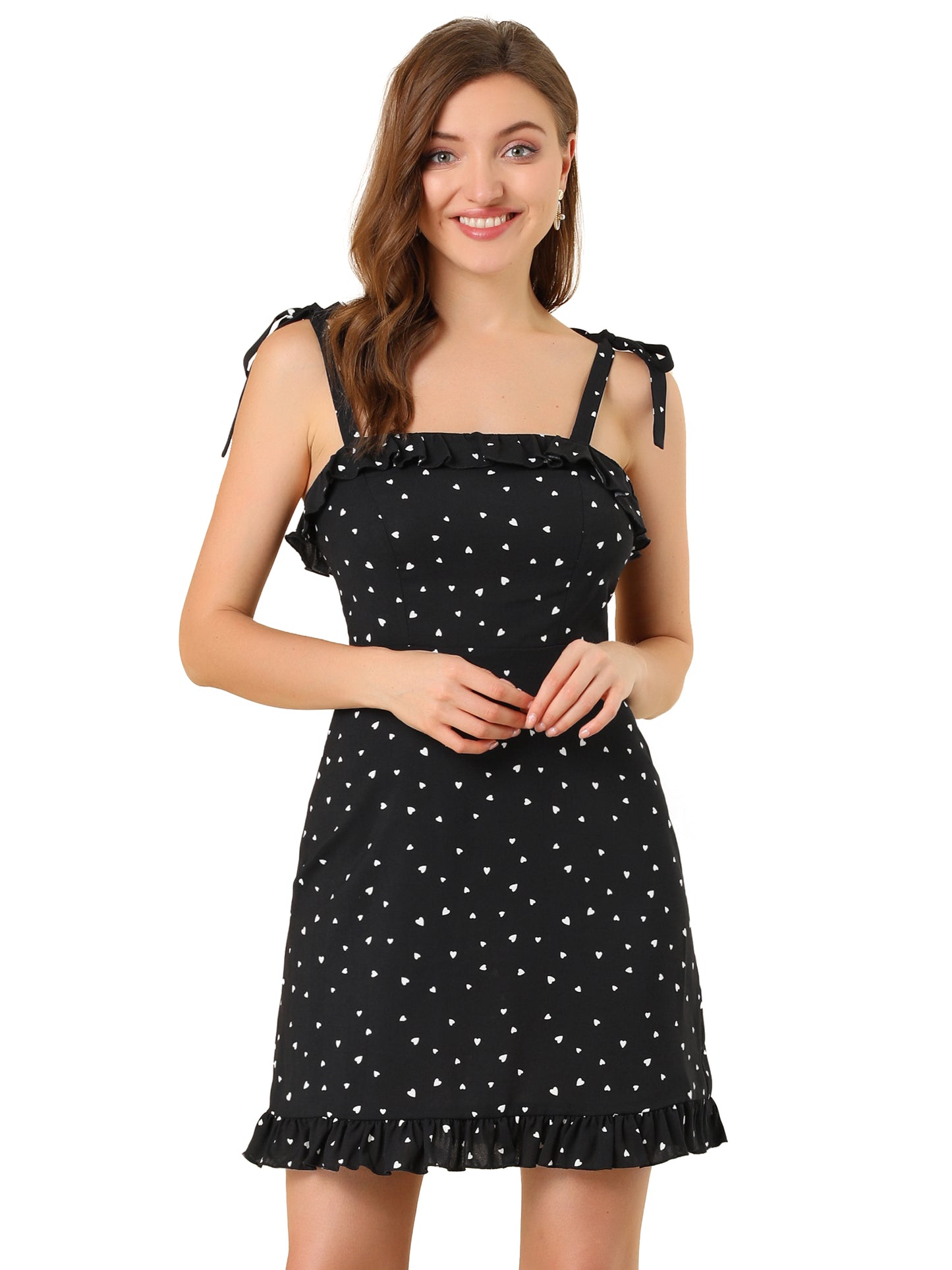 Women's Printed Spaghetti Strap Summer Ruffle Flare Mini Slip Dress