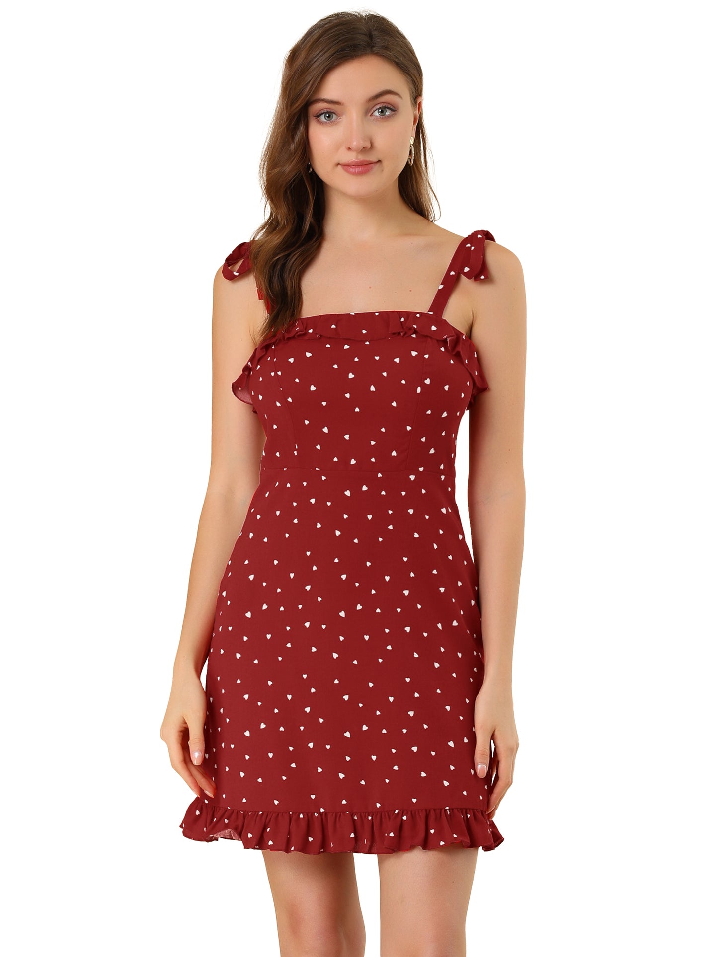 Women's Printed Spaghetti Strap Summer Ruffle Flare Mini Slip Dress