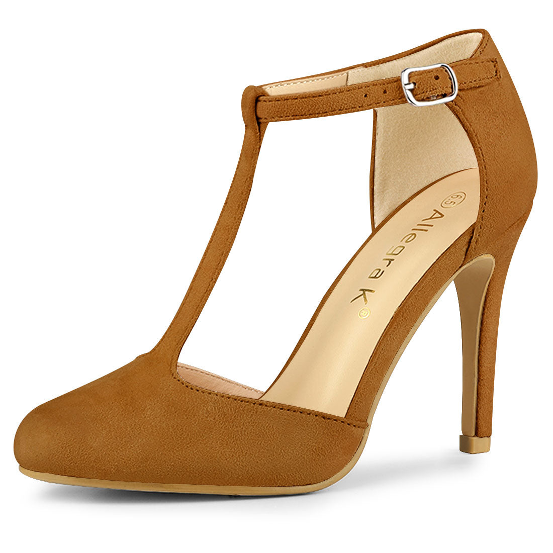 Zapatos de vestir con tiras en T, tacón de aguja y punta redondeada para mujer