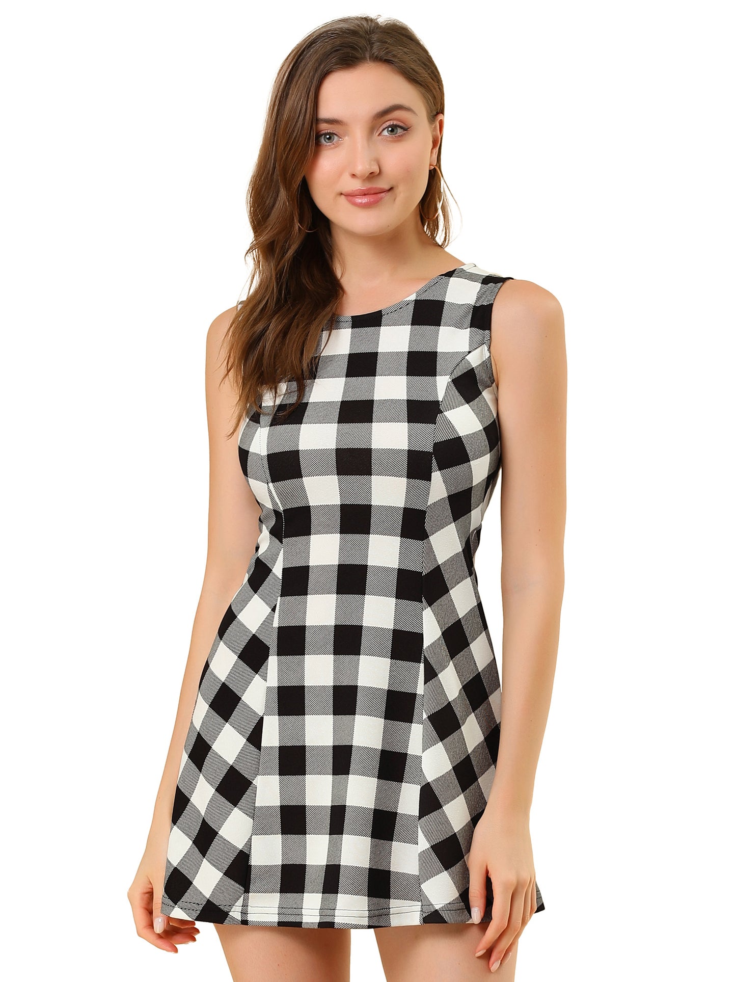 Women's Mini Bodycon A-Line Sleeveless Plaid Dress