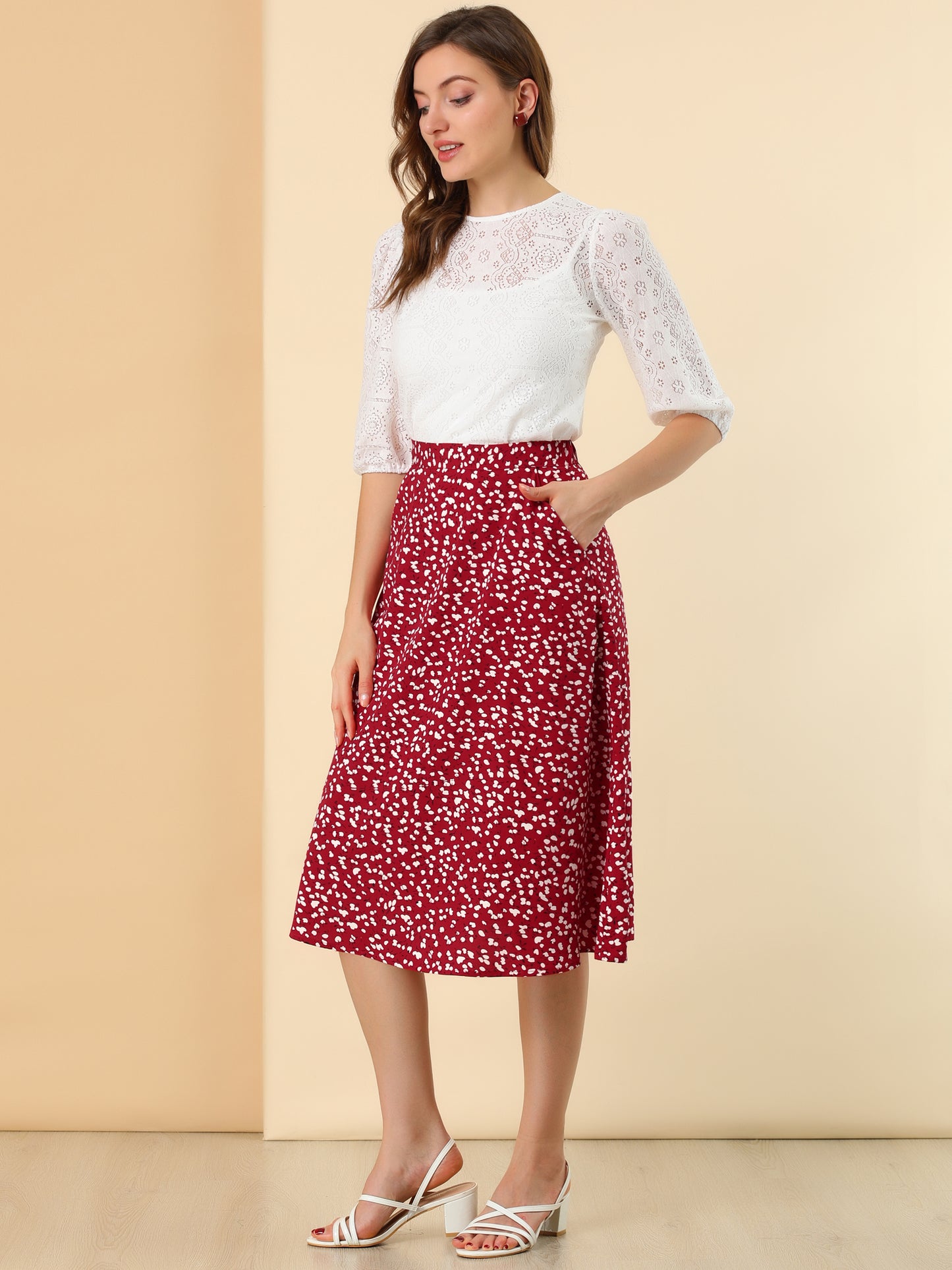 Falda midi de gasa con estampado floral para mujer, corte A, verano