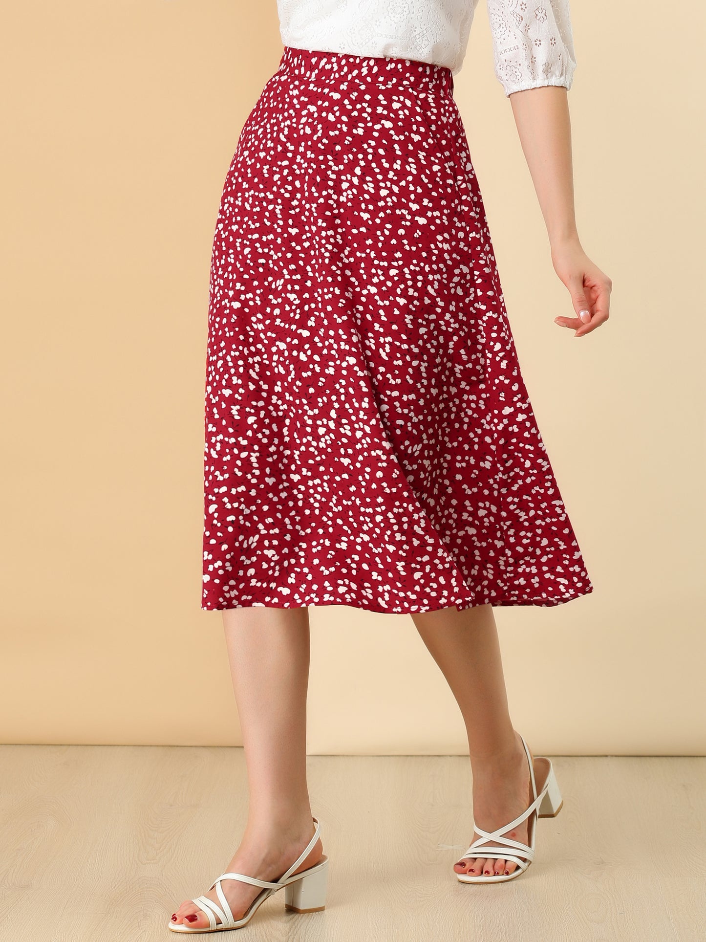 Falda midi de gasa con estampado floral para mujer, corte A, verano