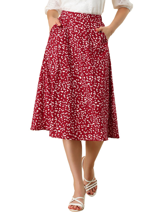 Falda midi de gasa con estampado floral para mujer, corte A, verano