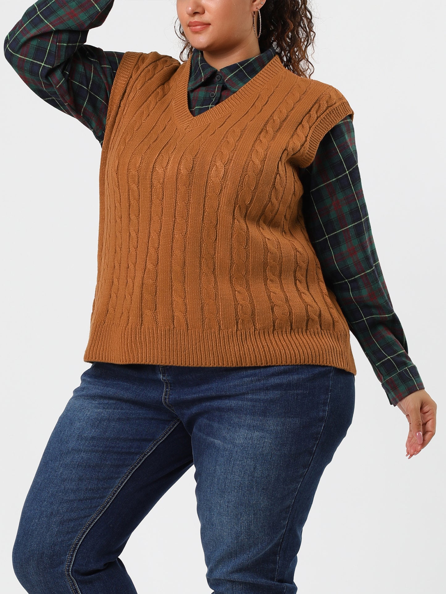 Women's Plus Size Sweater Vest V Neck Cable Knit Sweater Sleeveless Pullover Sweater Vests