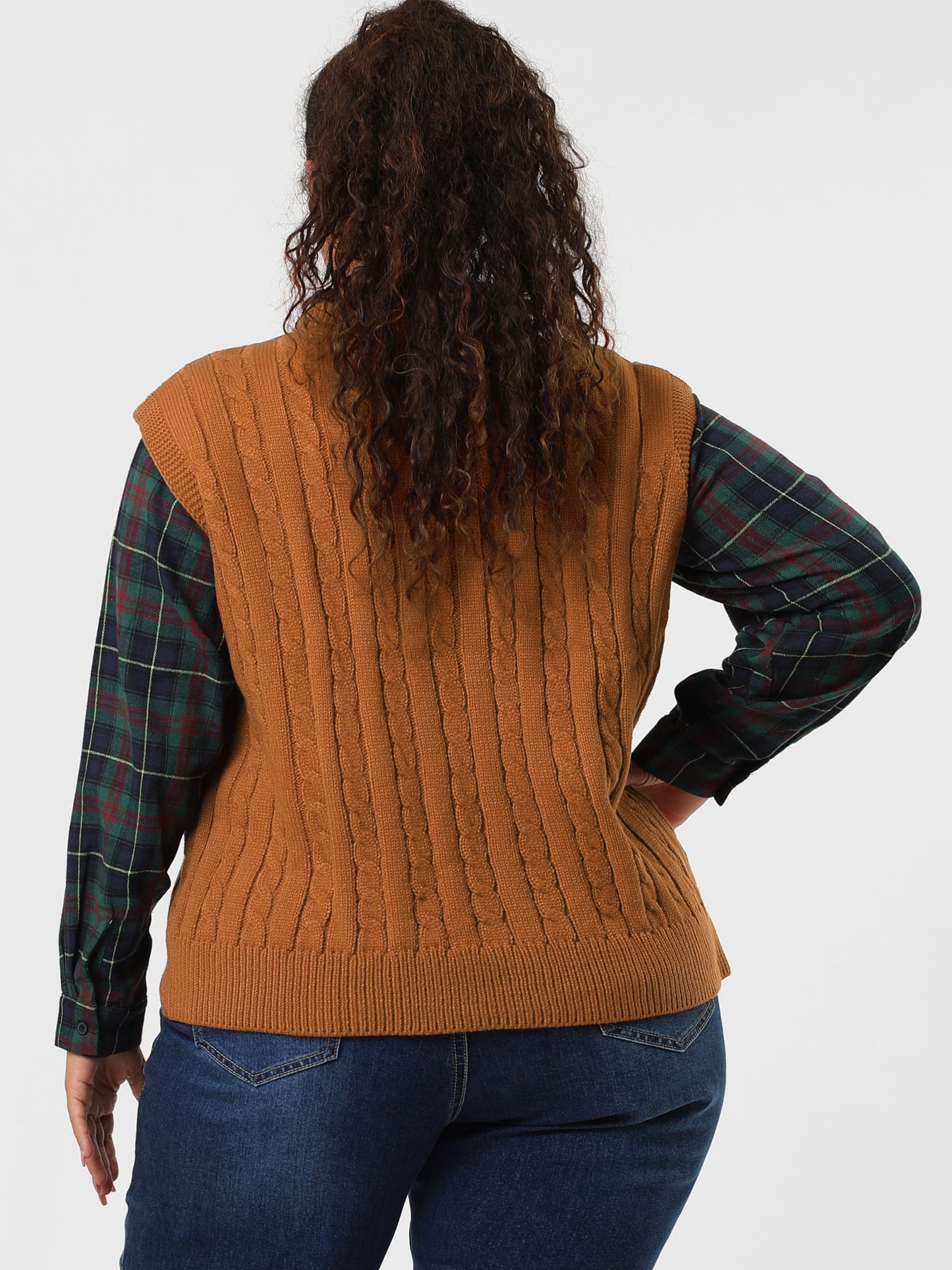 Women's Plus Size Sweater Vest V Neck Cable Knit Sweater Sleeveless Pullover Sweater Vests
