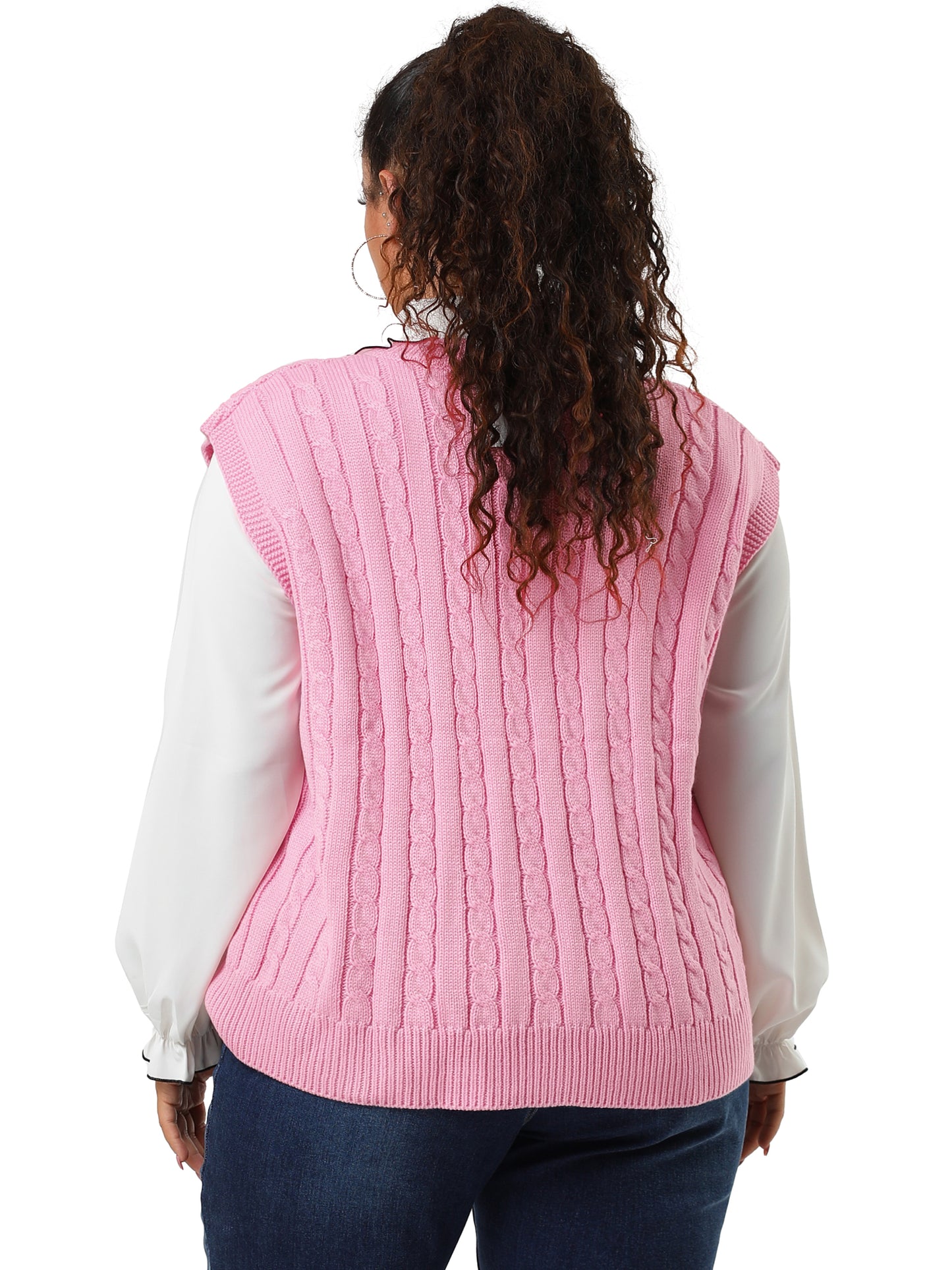 Women's Plus Size Sweater Vest V Neck Cable Knit Sweater Sleeveless Pullover Sweater Vests