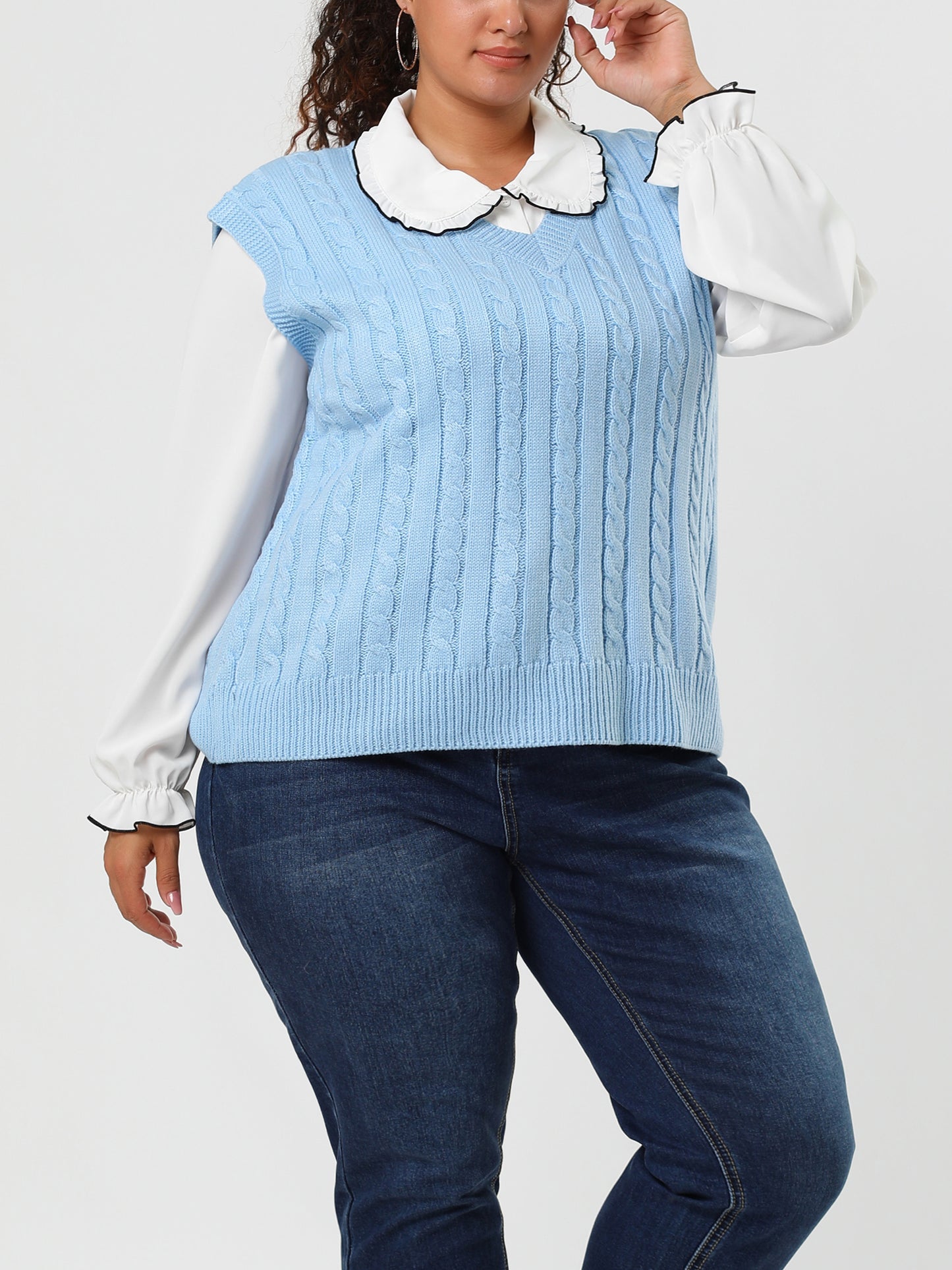 Women's Plus Size Sweater Vest V Neck Cable Knit Sweater Sleeveless Pullover Sweater Vests