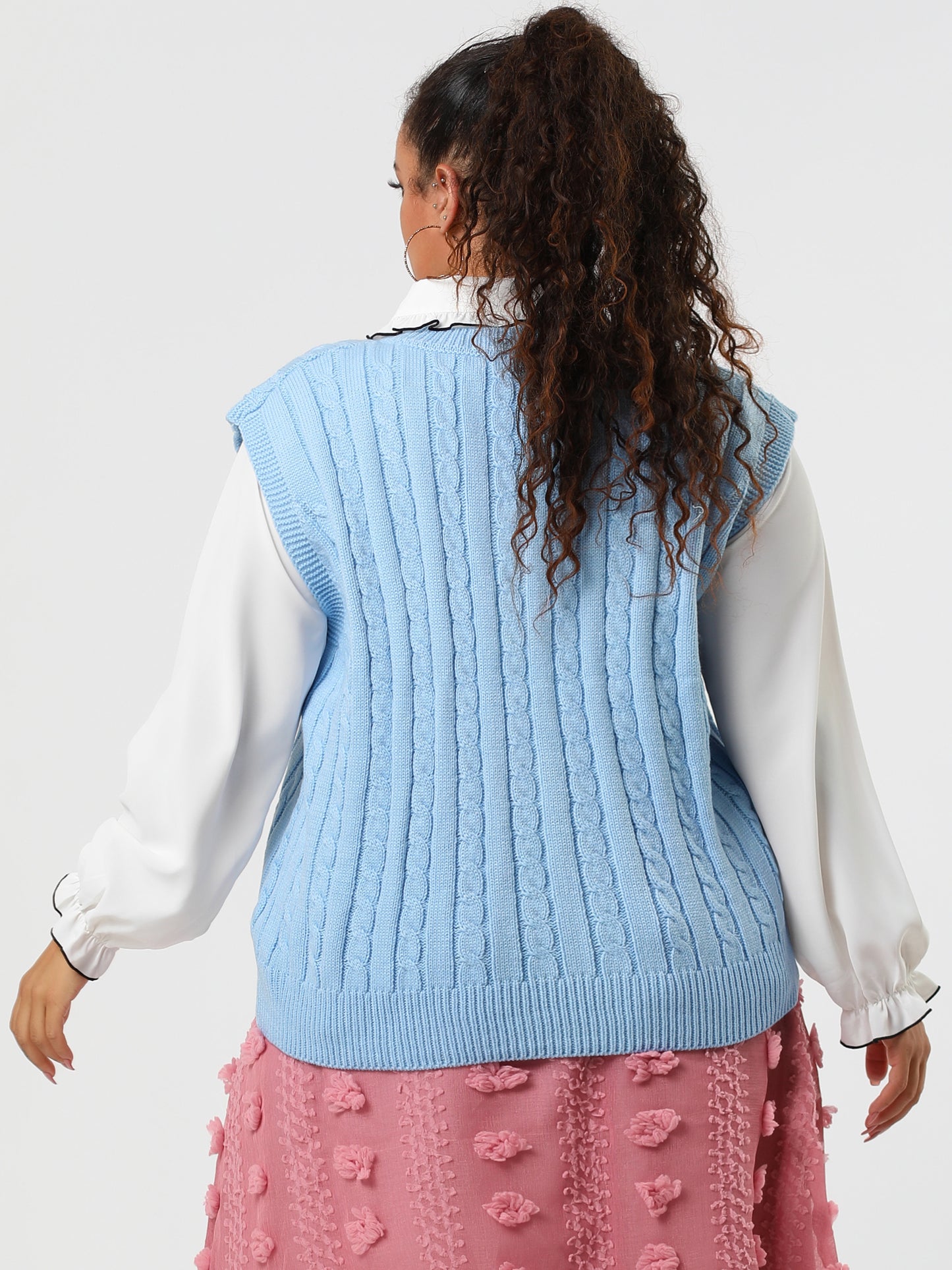 Women's Plus Size Sweater Vest V Neck Cable Knit Sweater Sleeveless Pullover Sweater Vests