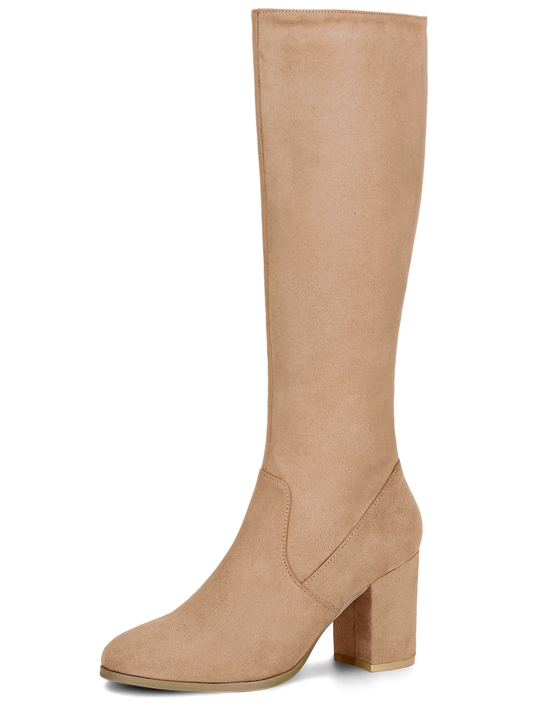 Women's Side Zipper Knee High Boots Chunky Heel Knee Boots, Light Colors