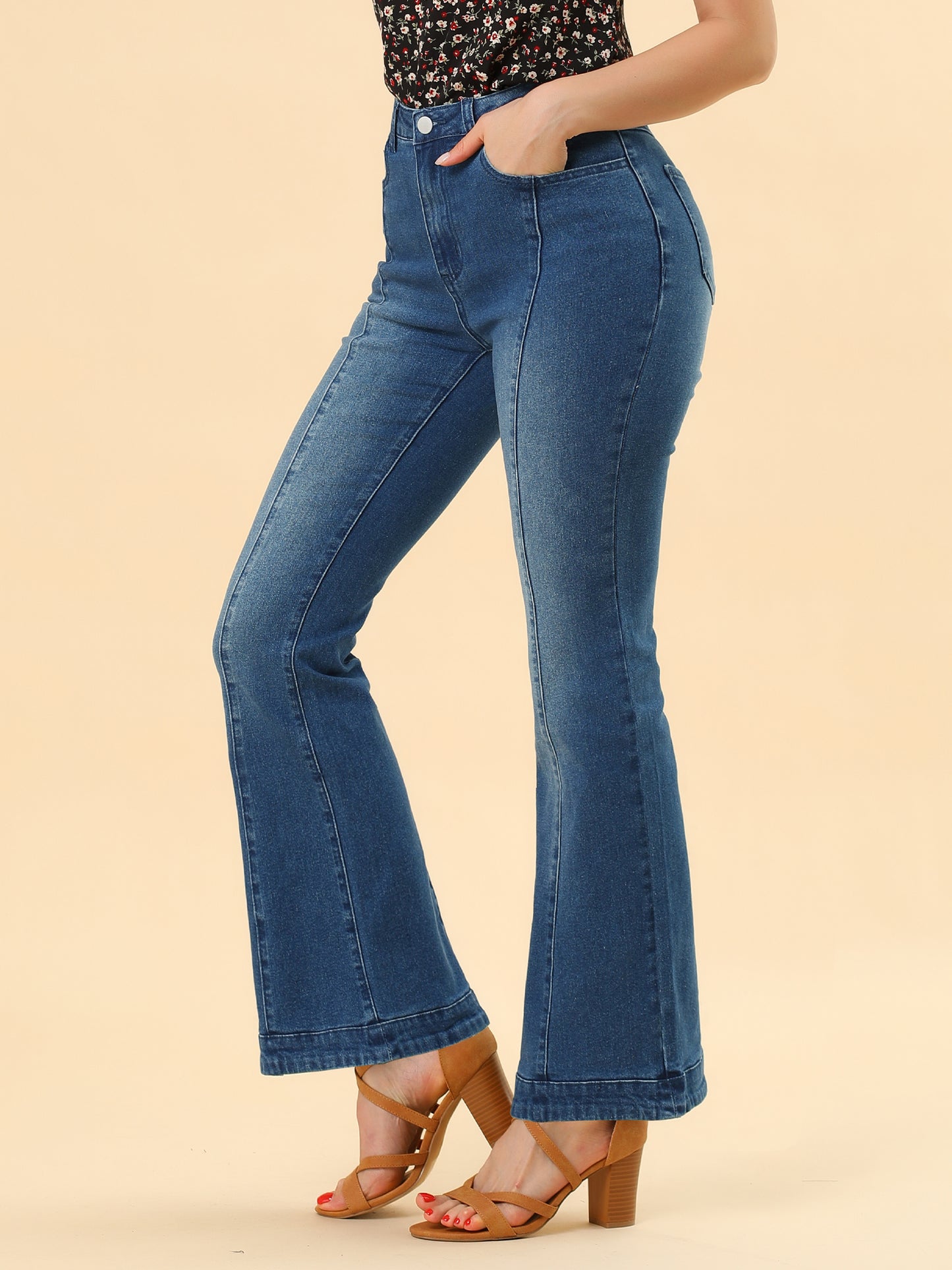 Women's High Waist Flare Jeans Retro Stretchy Denim Jean Pants Bell Bottom Jeans