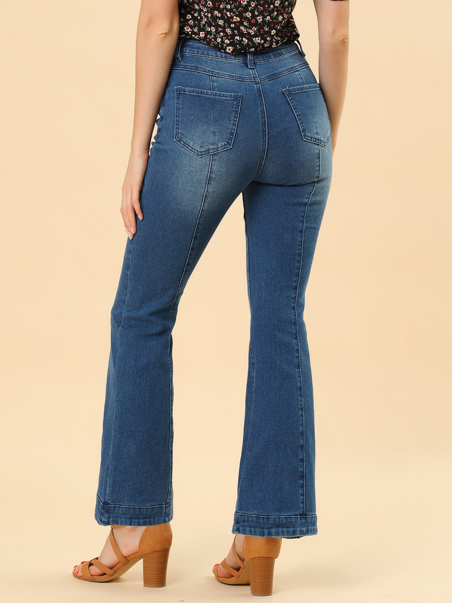 Women's High Waist Flare Jeans Retro Stretchy Denim Jean Pants Bell Bottom Jeans