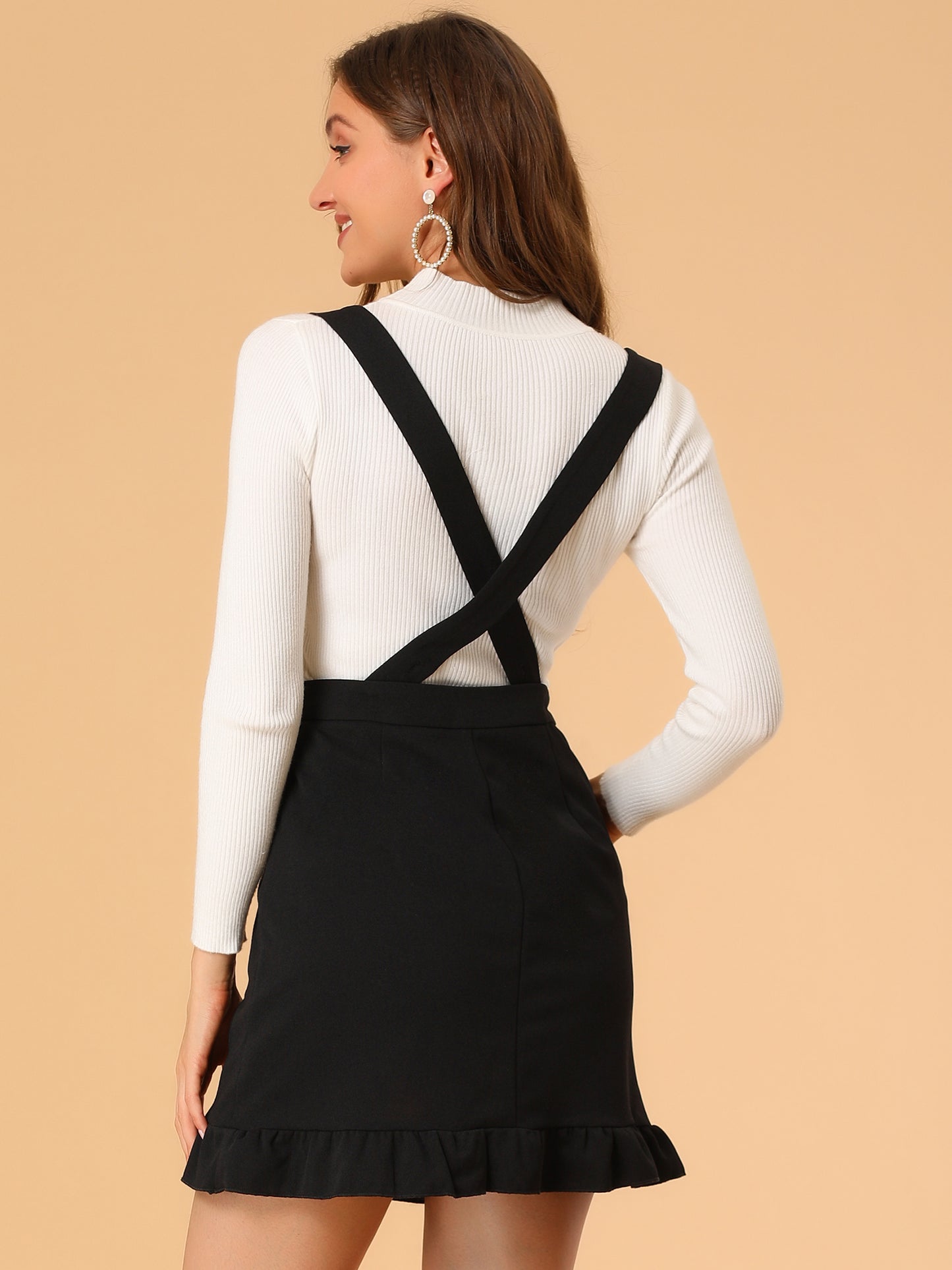 Women's Suspender Pinafore Dress Ruffle High Waist Overall Skirt