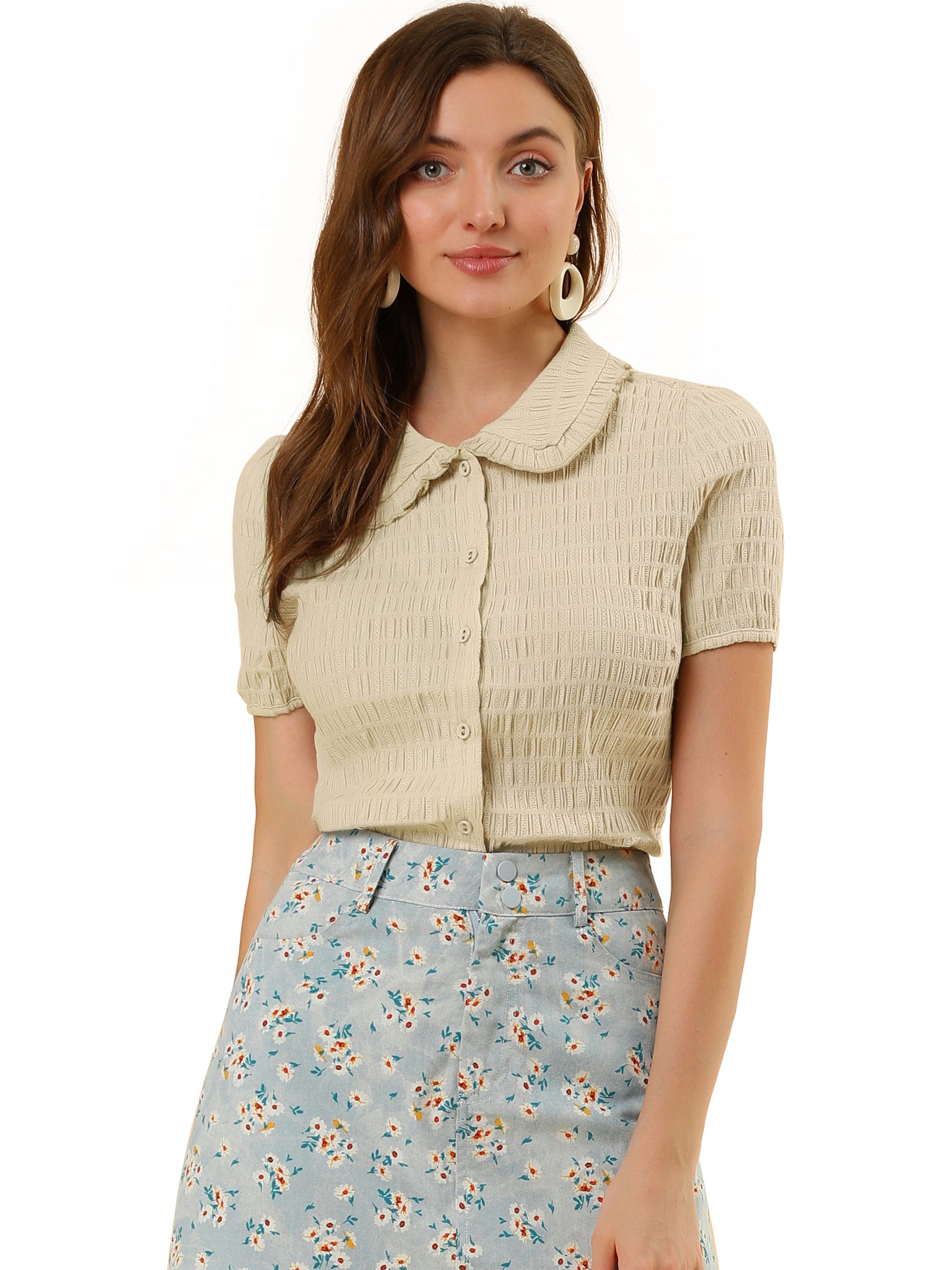 Women's Sweet Peter Pan Collar Button Down Shirt