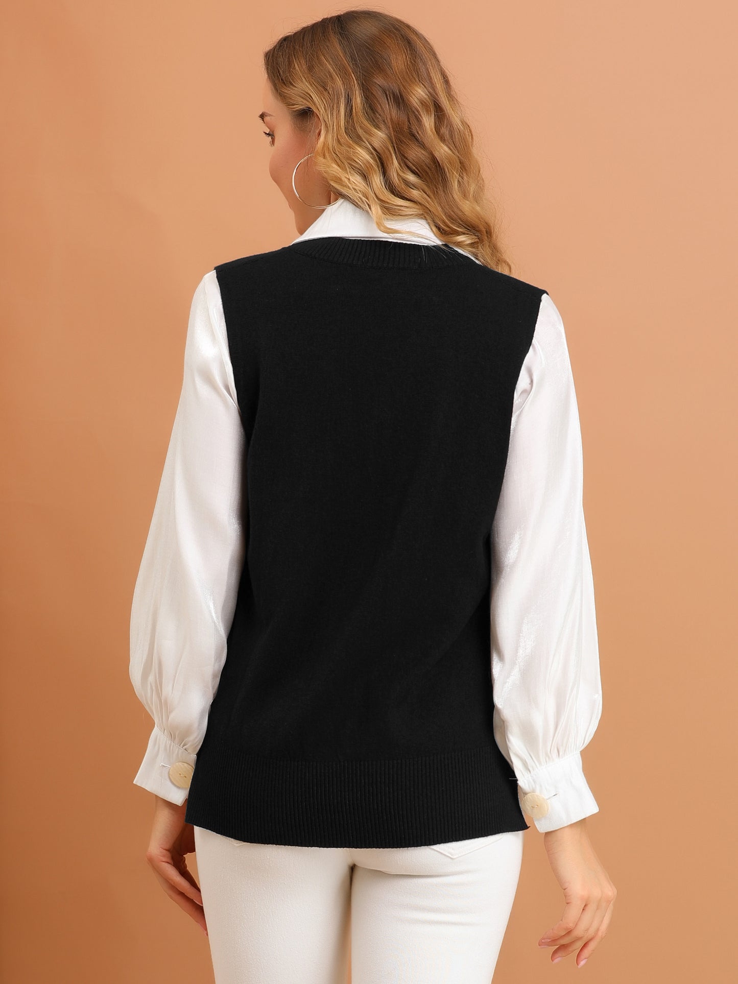 Women's V Neck Sweater Vest Knit Pullover Sleeveless Sweater Top