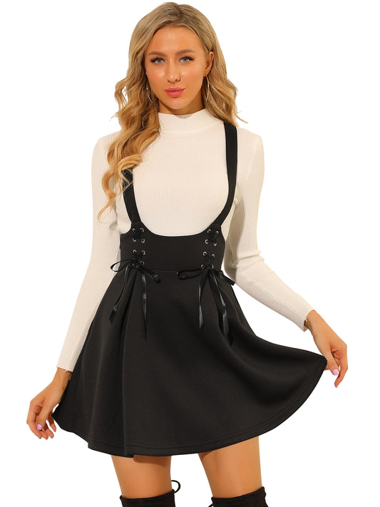 Women's High Waist Brace Skirts A-Line Mini Lace Up Suspender Skirt