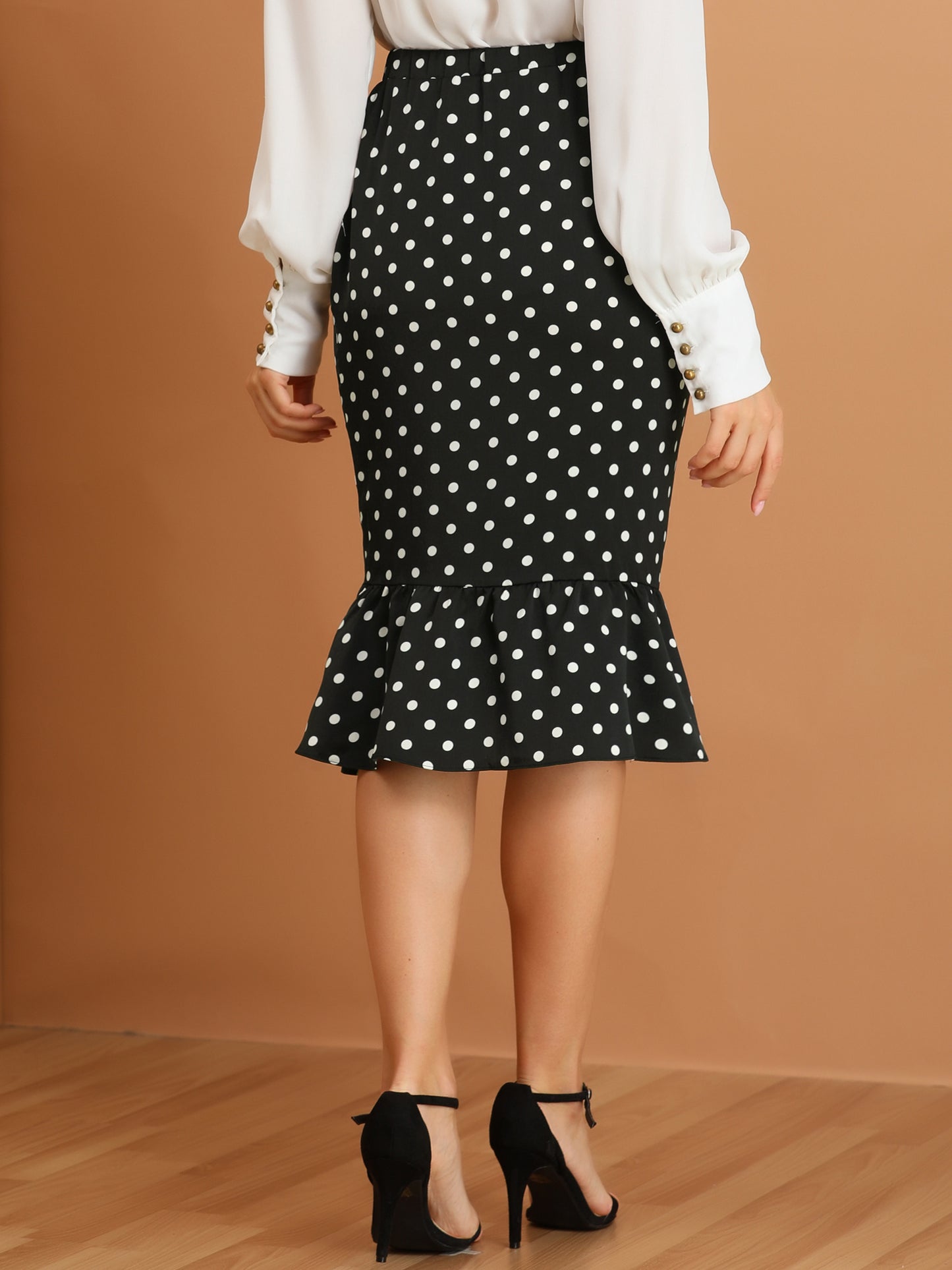 Falda asimétrica de lunares con volantes y cintura alta para mujer