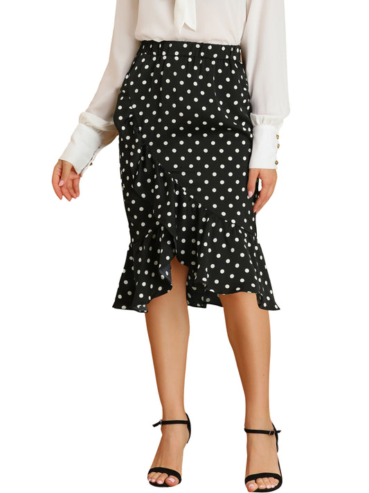 Falda asimétrica de lunares con volantes y cintura alta para mujer