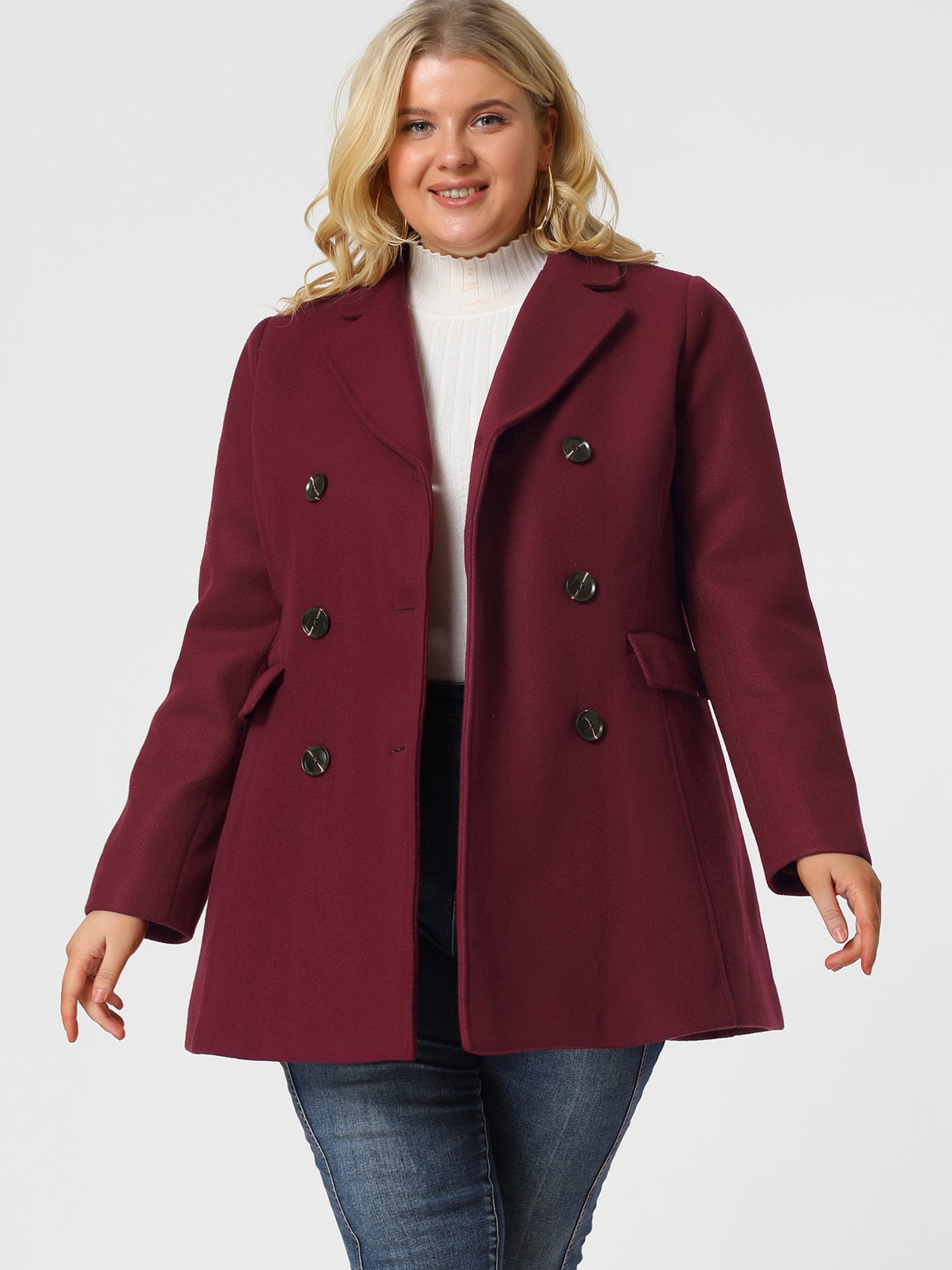 Women's Plus Size Notched Lapel Double Breasted Coat