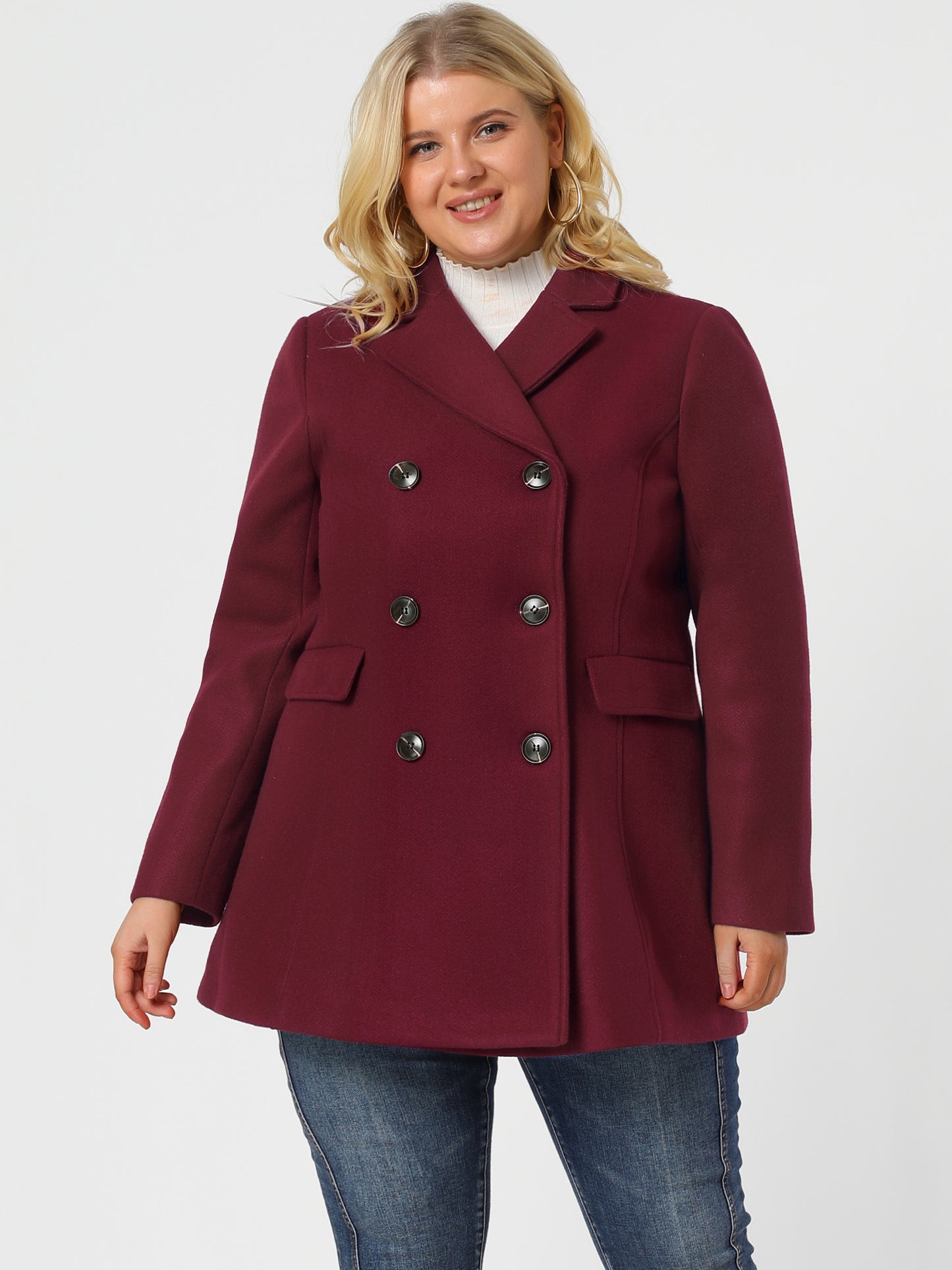 Women's Plus Size Notched Lapel Double Breasted Coat