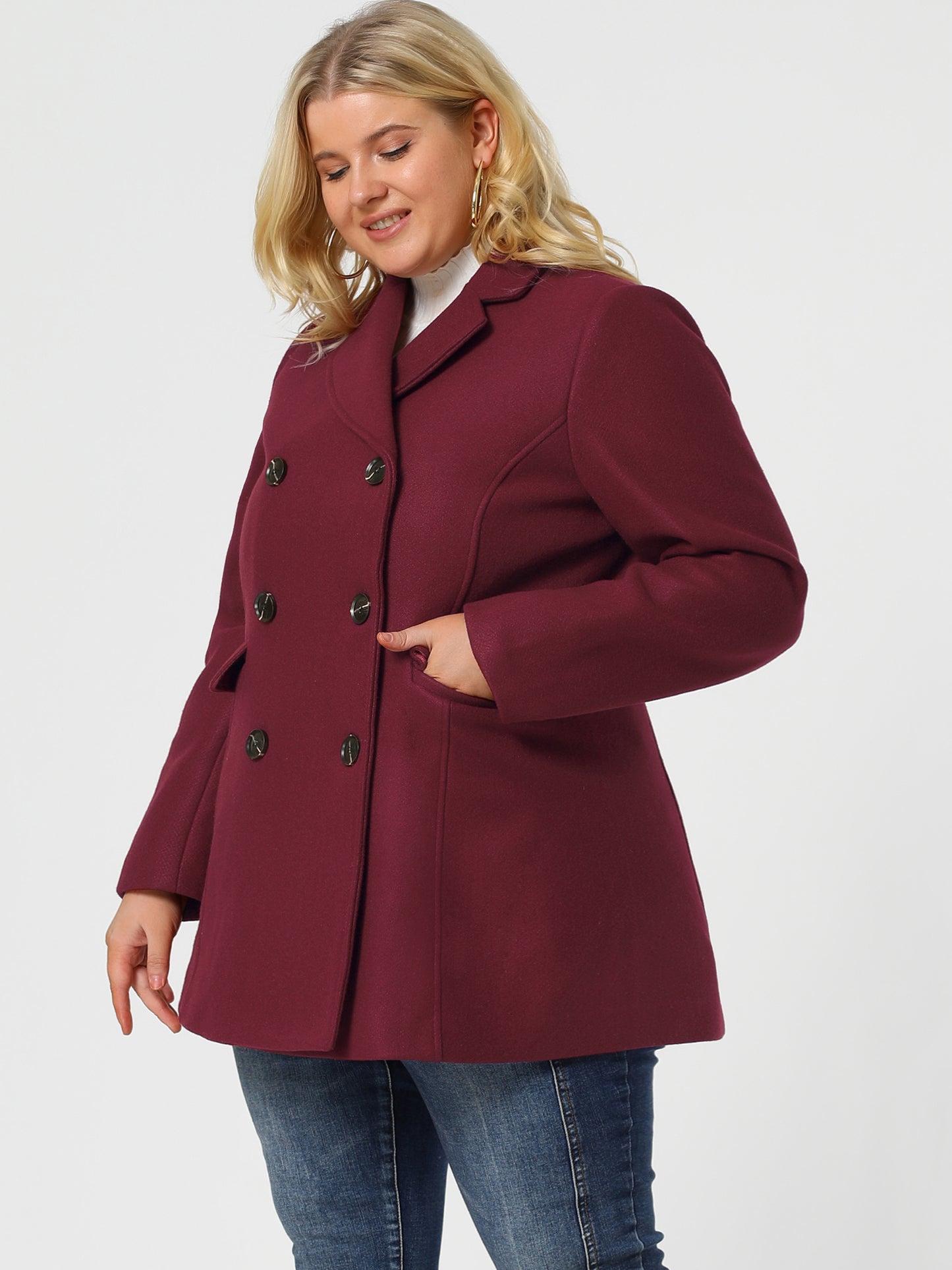 Women's Plus Size Notched Lapel Double Breasted Coat