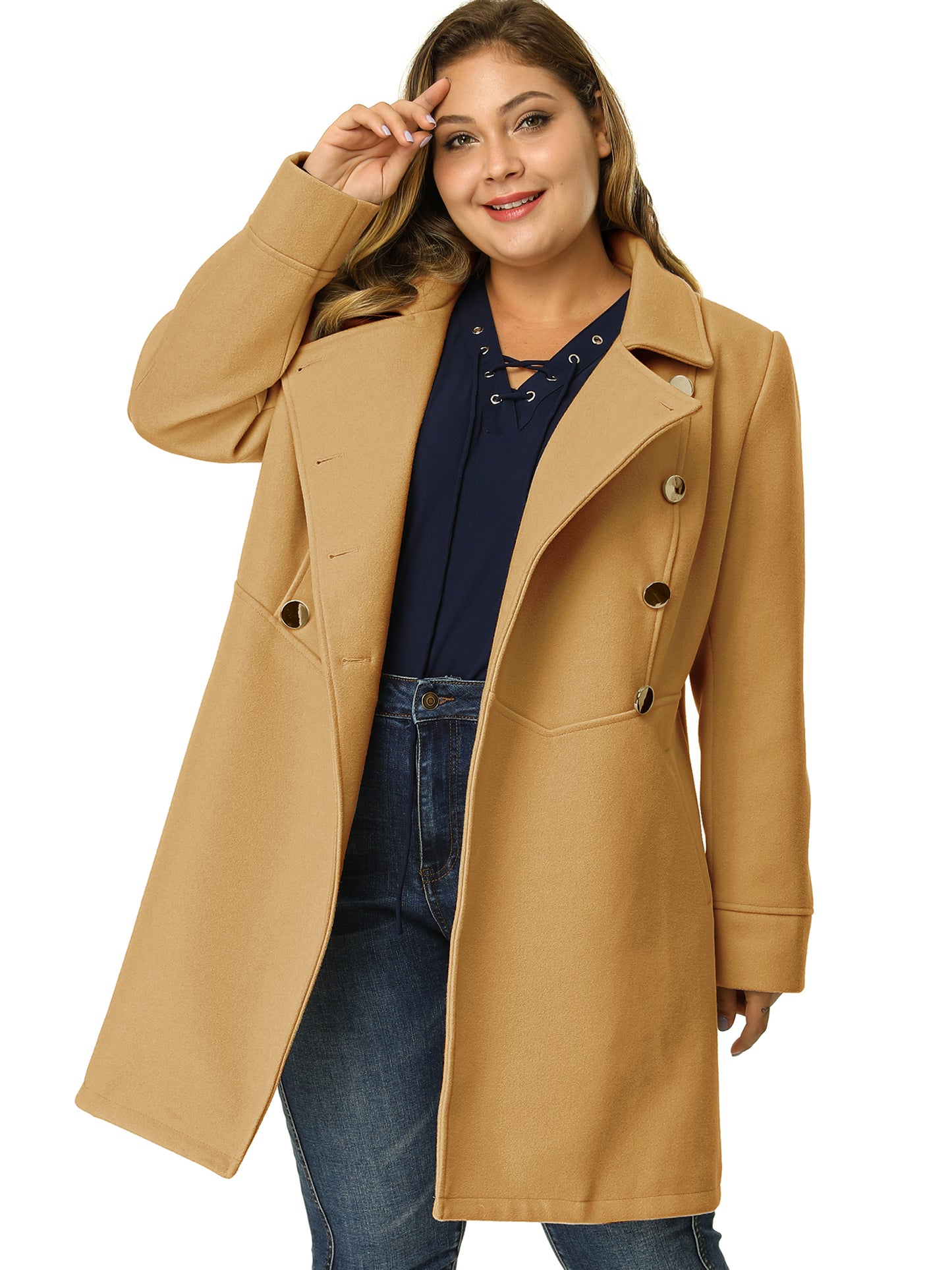 Women's Plus Size Coat A-Line Peter Pan Collar Double Breasted Fall Winter Peacoat