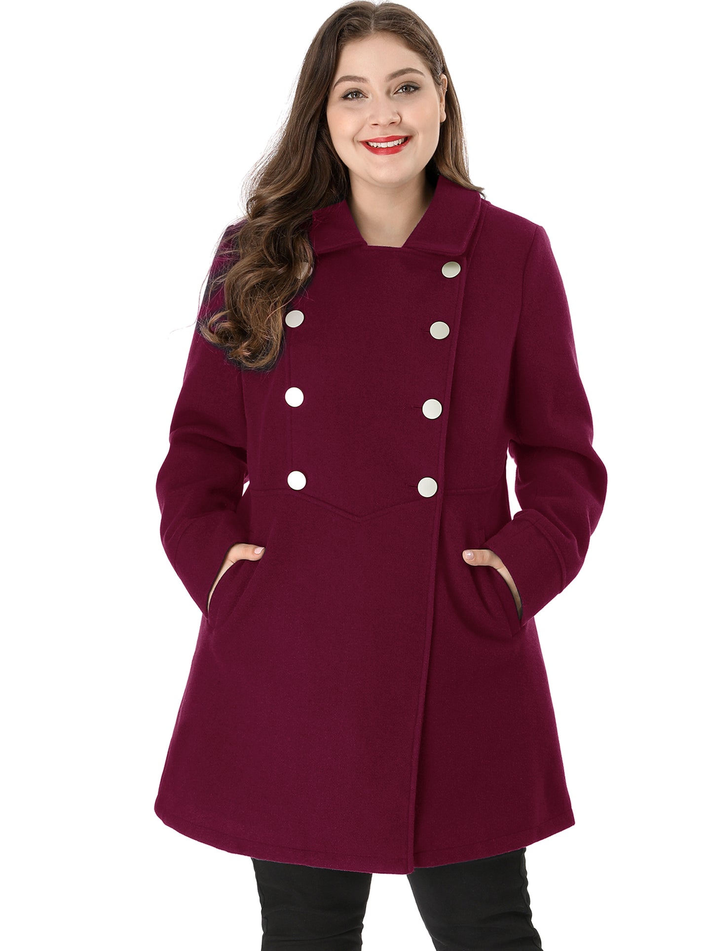 Women's Plus Size Coat A-Line Peter Pan Collar Double Breasted Fall Winter Peacoat