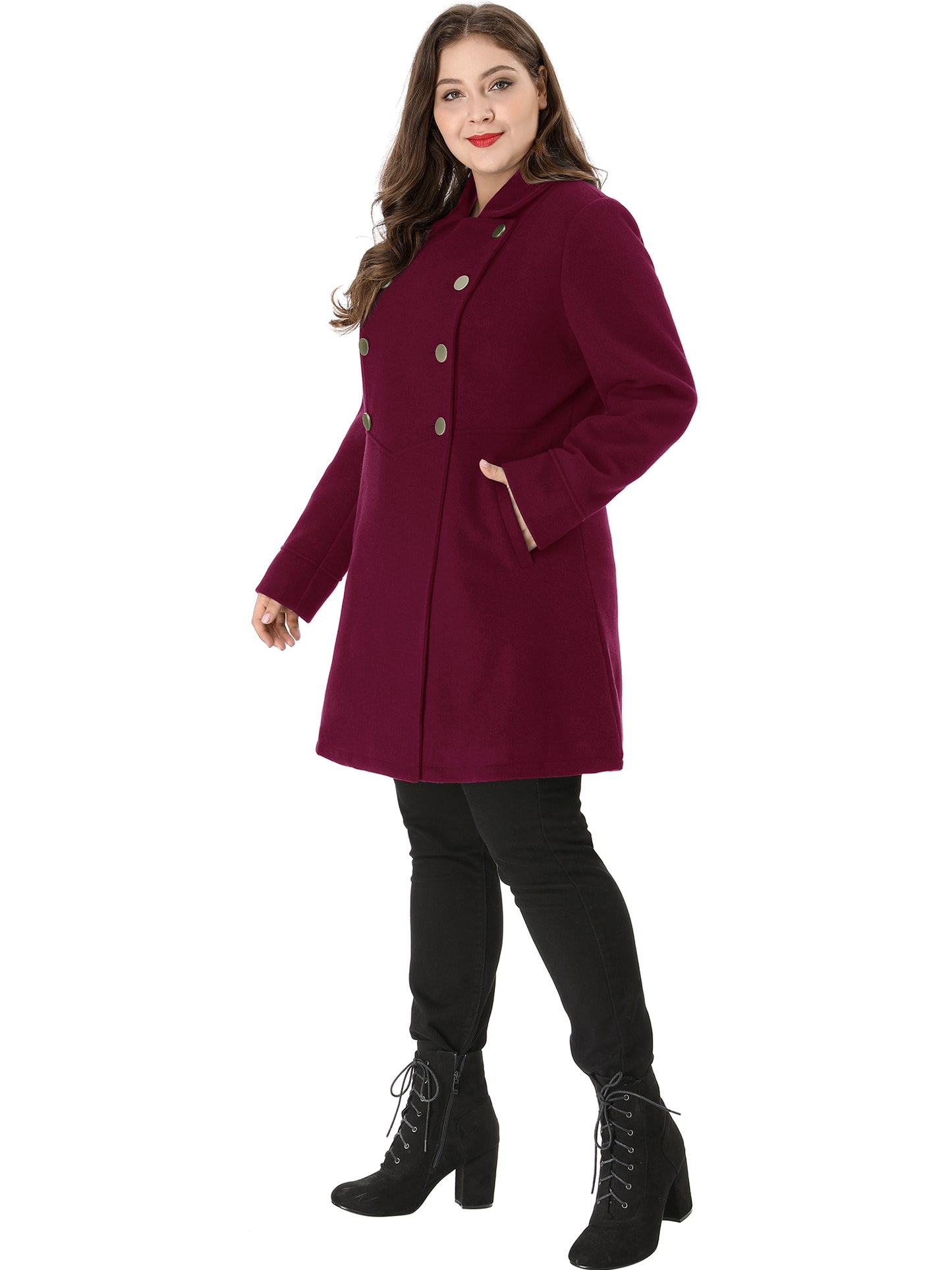 Women's Plus Size Coat A-Line Peter Pan Collar Double Breasted Fall Winter Peacoat