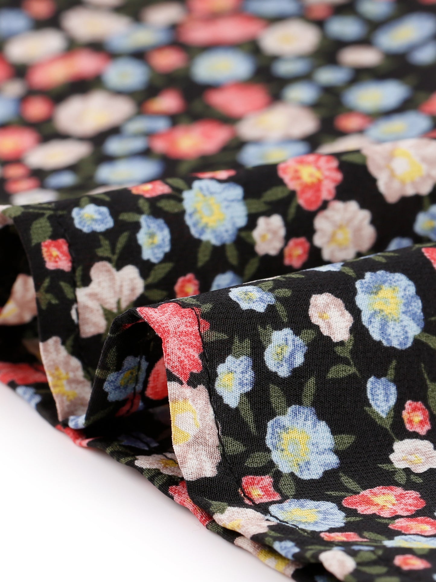 Women's Floral Crew Neck Summer Shirred Short Sleeve Blouse
