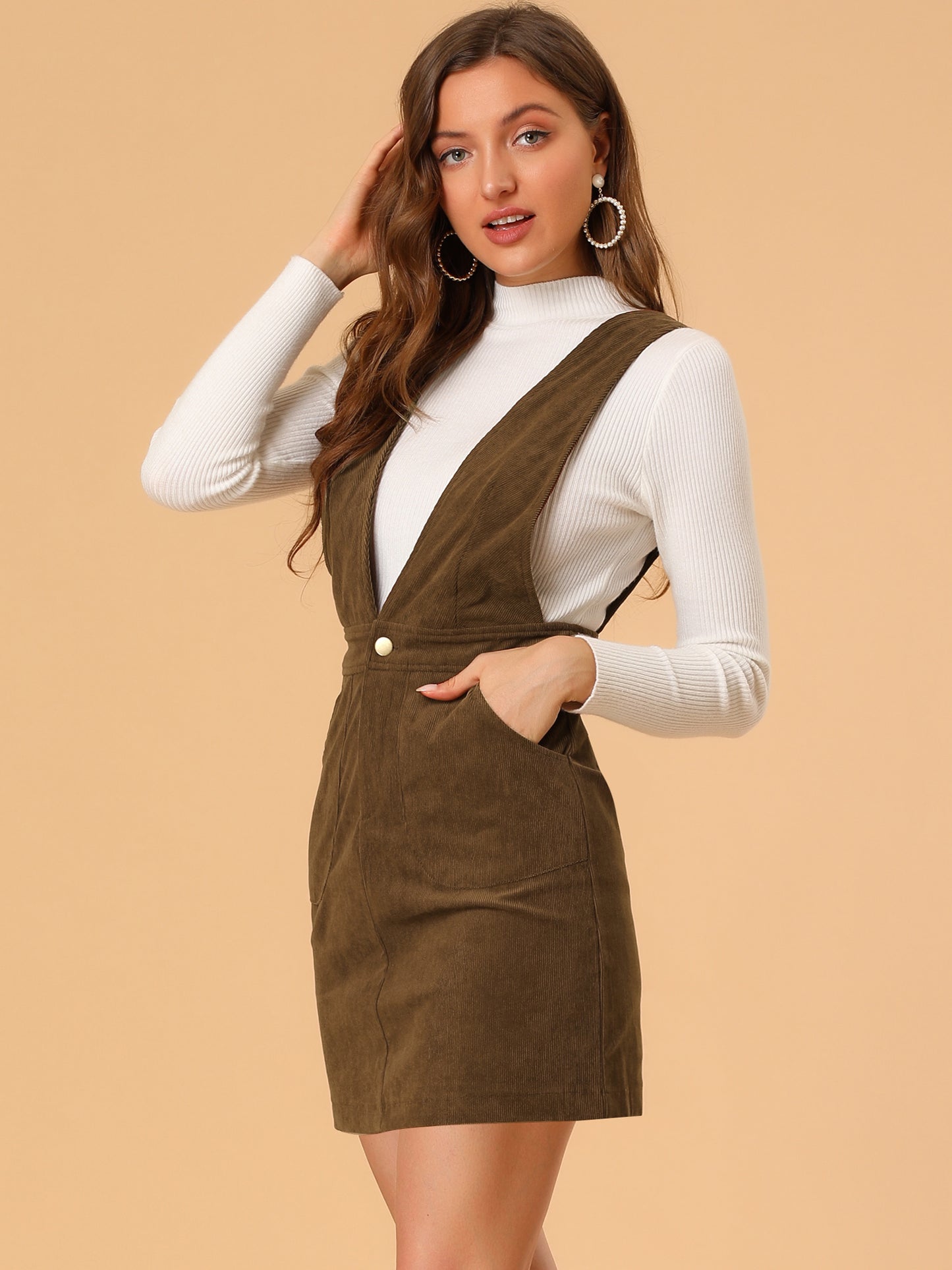 Vestido tipo peto de pana para mujer, falda con tirantes y tirantes