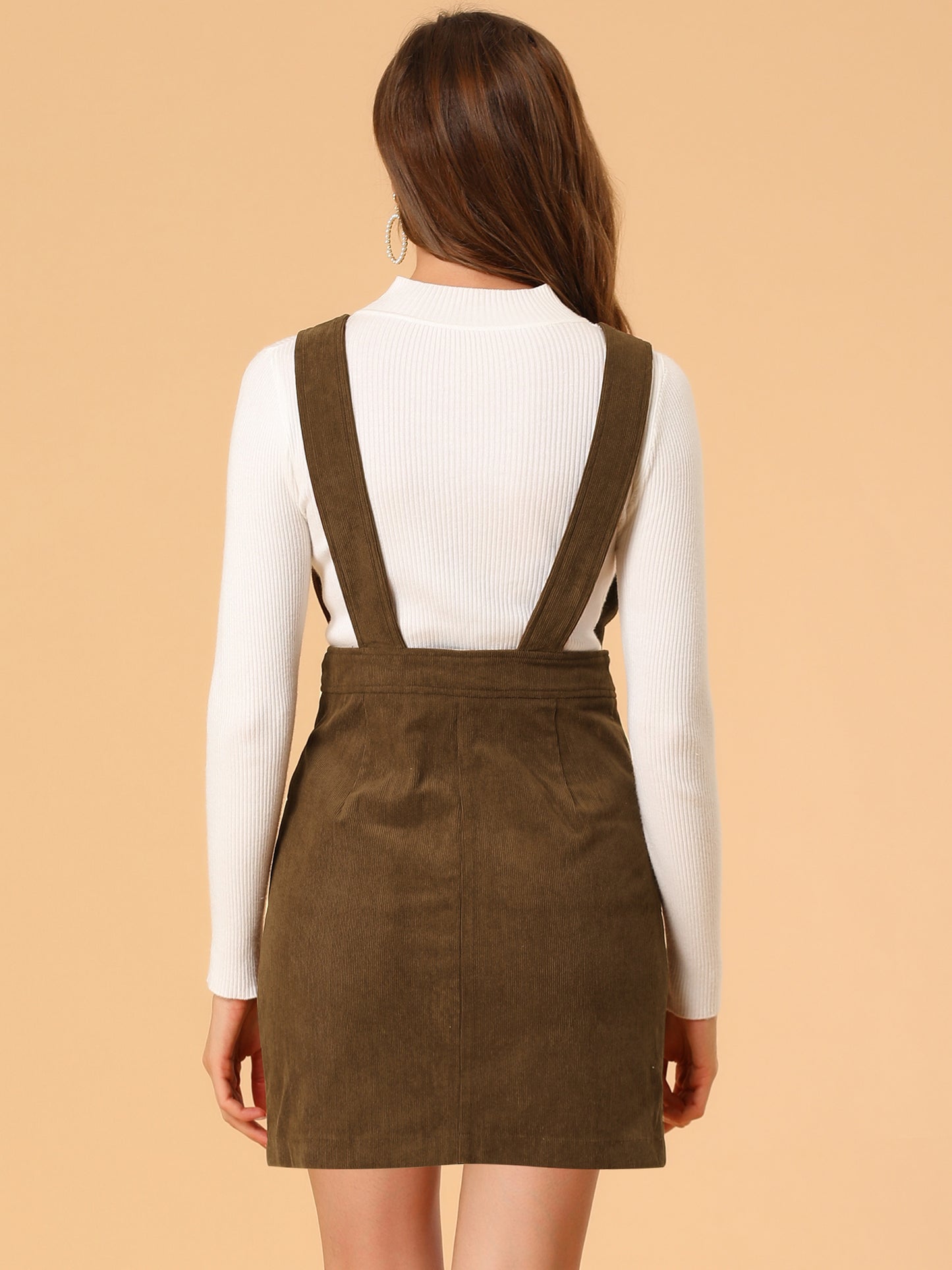 Vestido tipo peto de pana para mujer, falda con tirantes y tirantes
