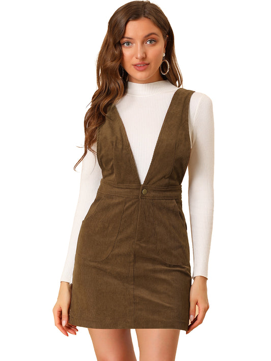 Women's Corduroy Overall Pinafore Dress Strap Suspender Skirt