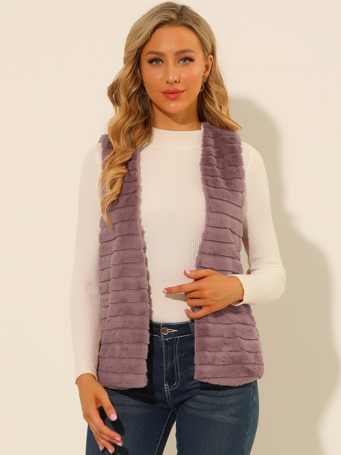 Women's Faux Fur Vest Casual Sleeveless Fluffy Open Front Jacket