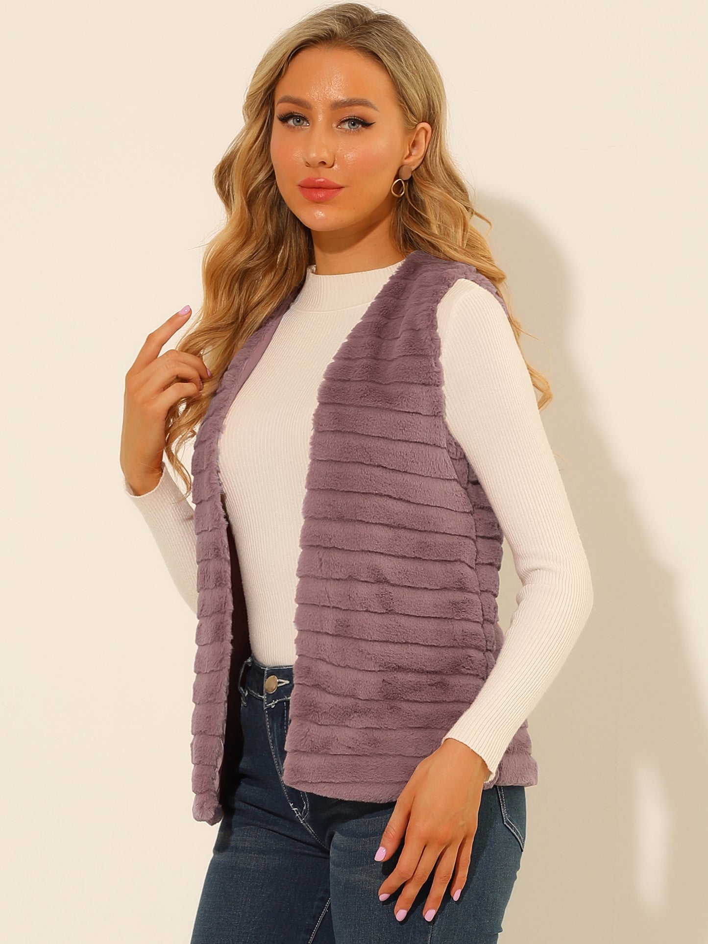 Women's Faux Fur Vest Casual Sleeveless Fluffy Open Front Jacket