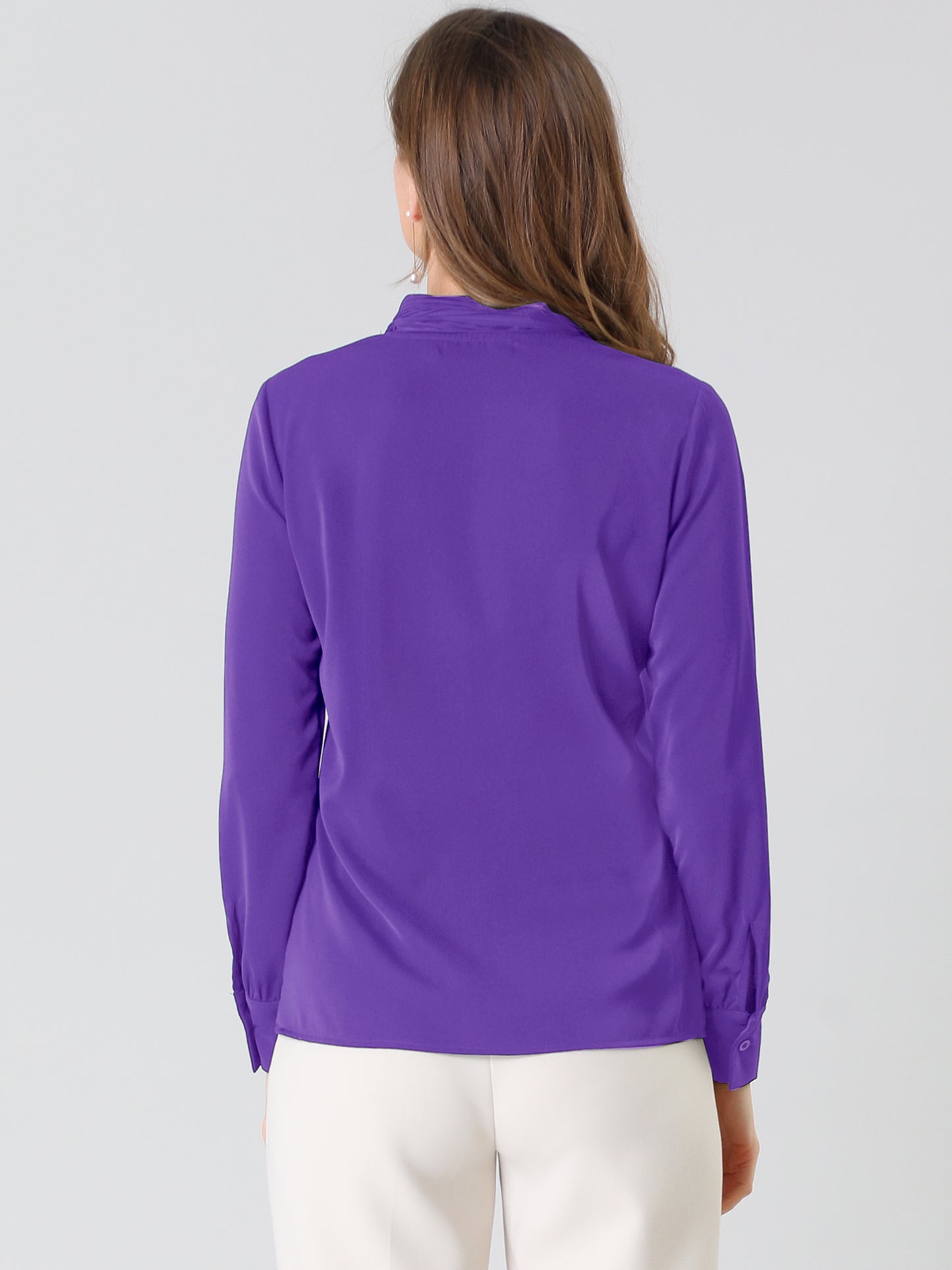 Women's Dressy Long Sleeve Chiffon Pleated Tie Neck Office Shirt (Available in Plus Size)