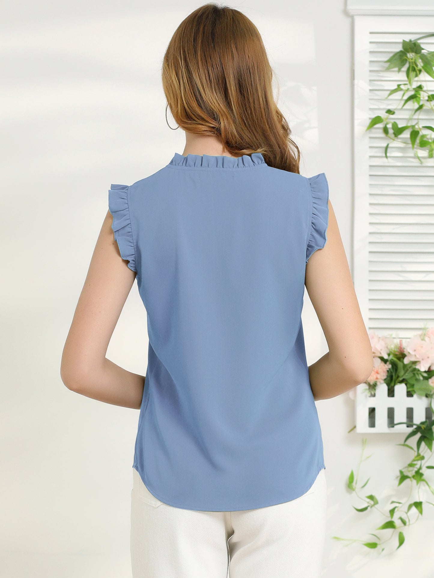 Women's Ruffled Sleeveless Blouse Work Business Top