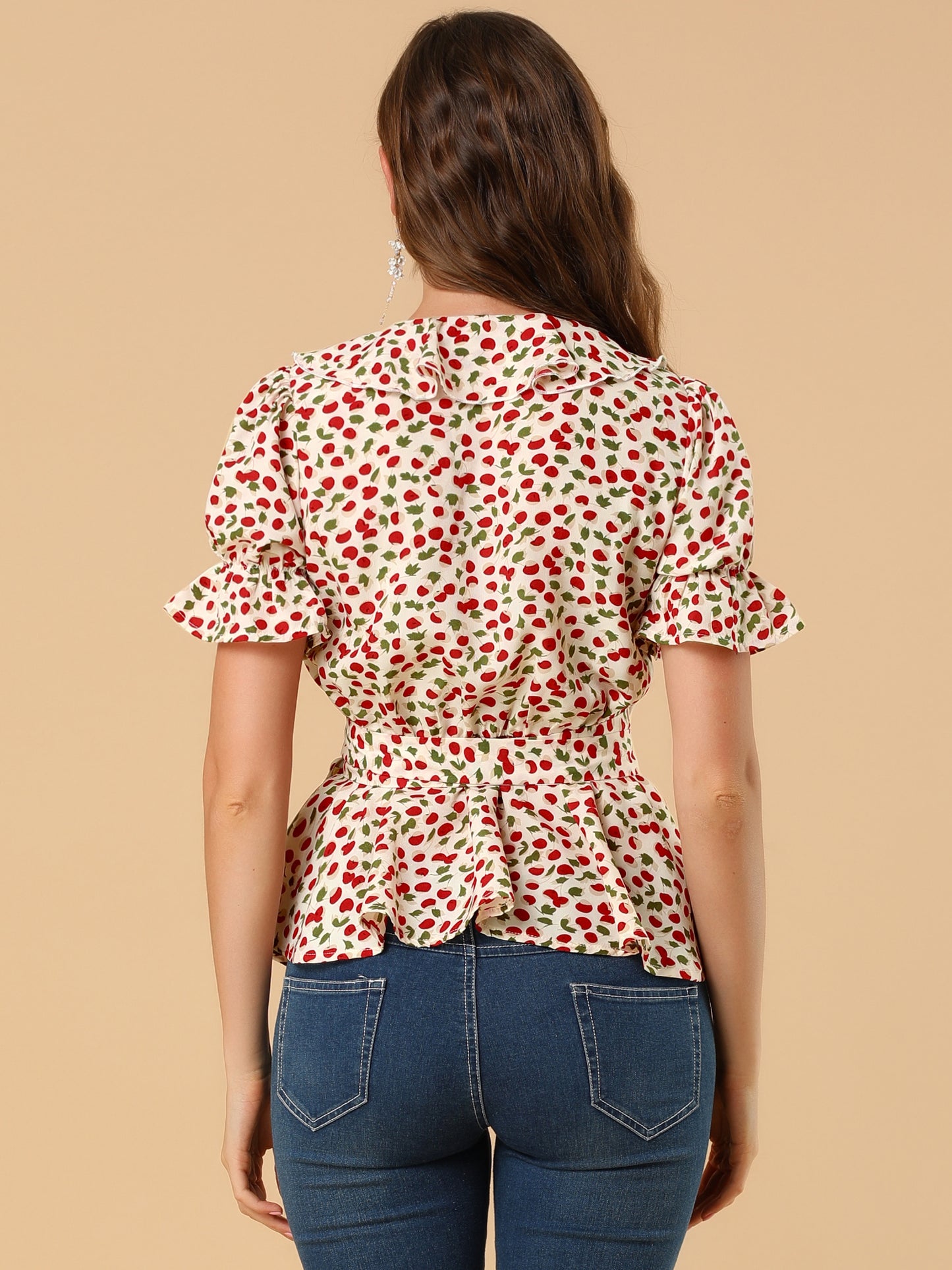 Women's Peplum Top Crossover V Neck Ruffle Wrap Blouse