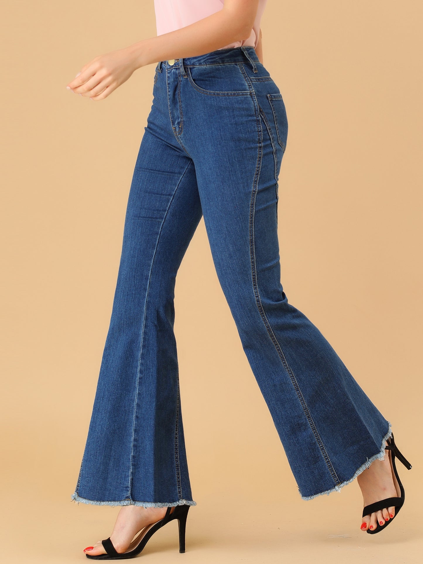 Vaqueros acampanados vintage de los años 70 para mujer, de cintura alta, elásticos, de mezclilla, pantalones de campana