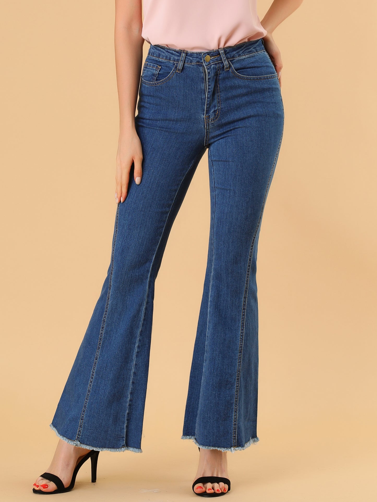 Vaqueros acampanados vintage de los años 70 para mujer, de cintura alta, elásticos, de mezclilla, pantalones de campana