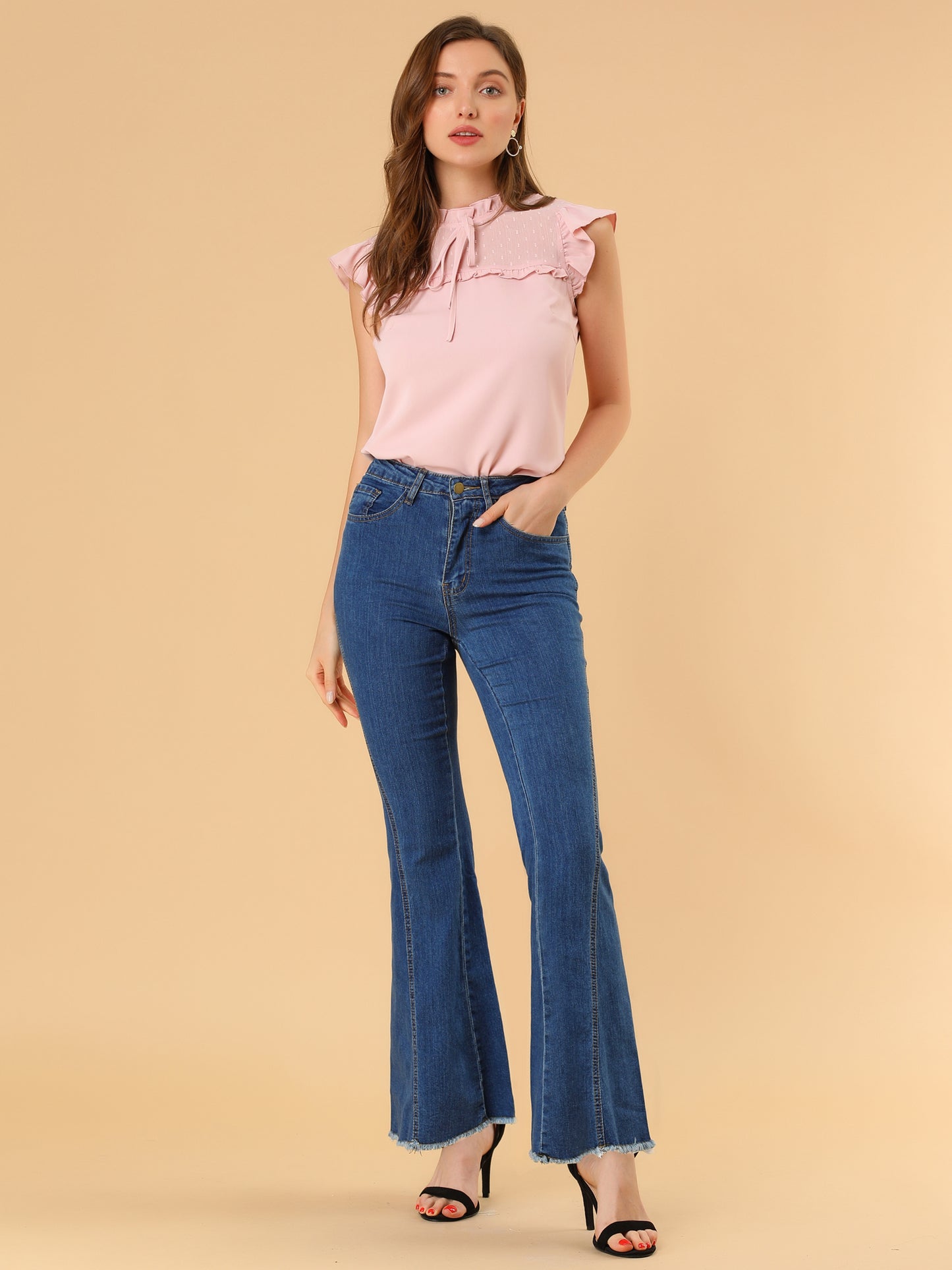 Vaqueros acampanados vintage de los años 70 para mujer, de cintura alta, elásticos, de mezclilla, pantalones de campana