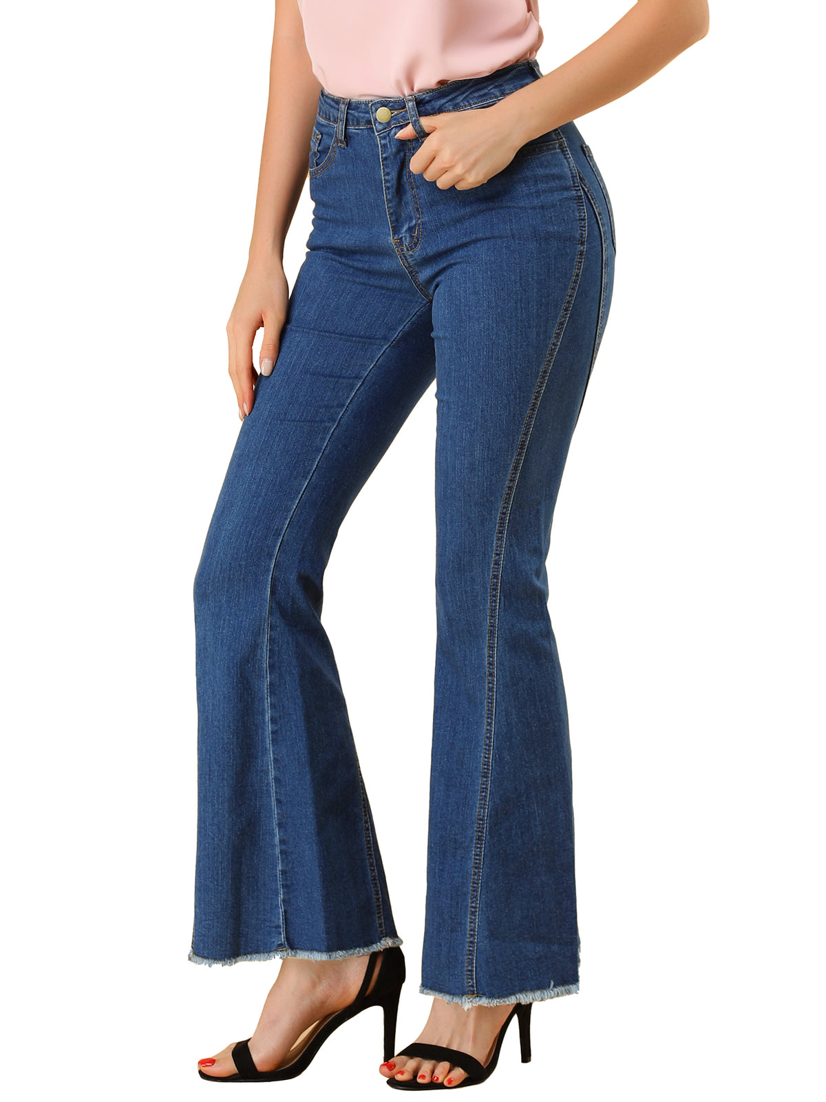 Women's 70s Vintage High Waist Stretch Denim Bell Bottom Flare Jeans