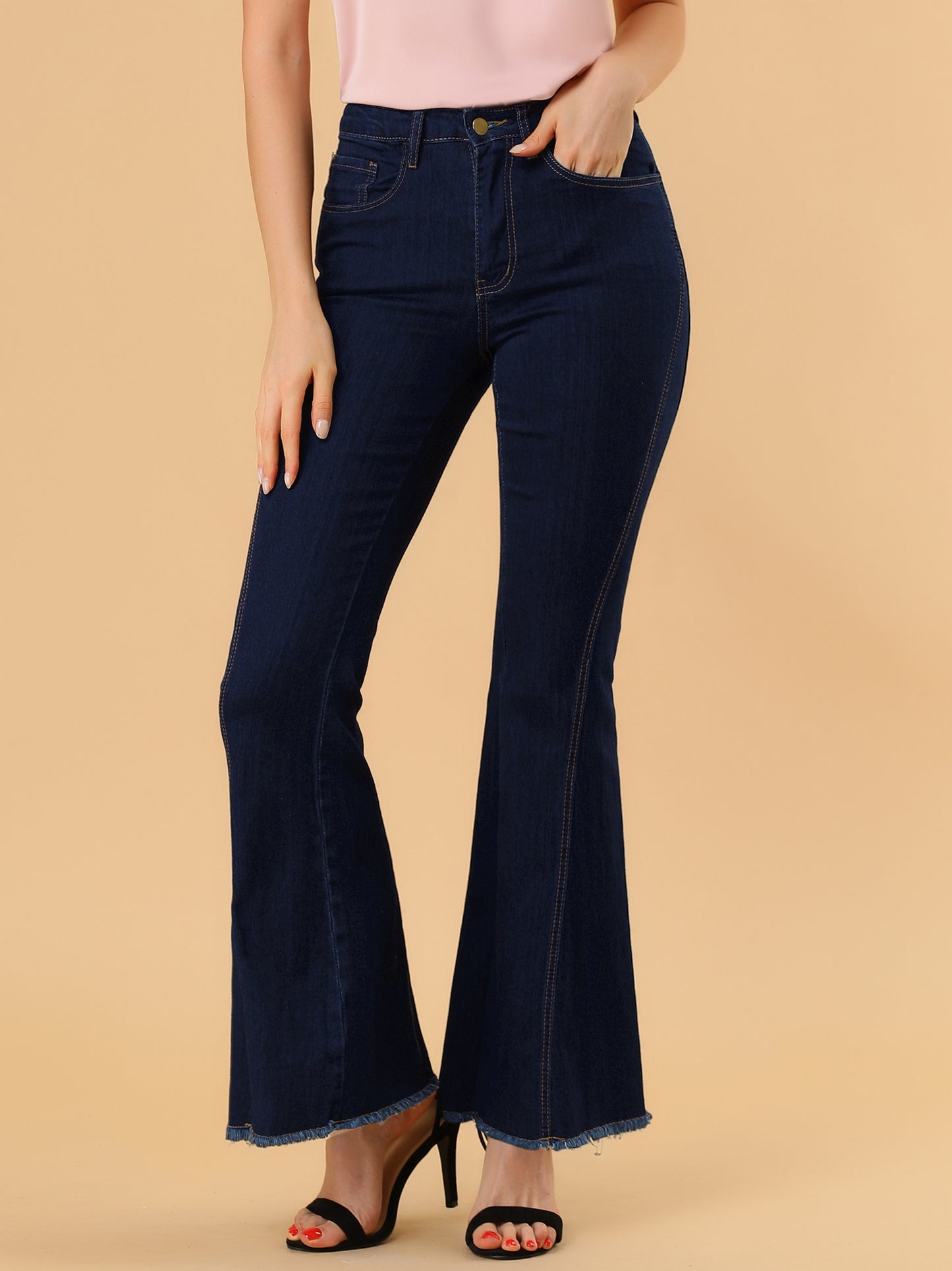 Vaqueros acampanados vintage de los años 70 para mujer, de cintura alta, elásticos, de mezclilla, pantalones de campana