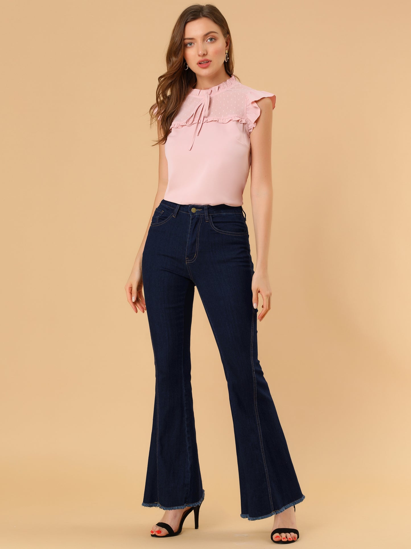 Vaqueros acampanados vintage de los años 70 para mujer, de cintura alta, elásticos, de mezclilla, pantalones de campana