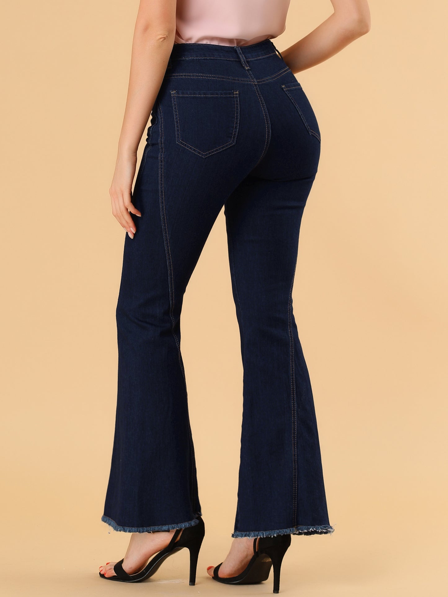 Vaqueros acampanados vintage de los años 70 para mujer, de cintura alta, elásticos, de mezclilla, pantalones de campana