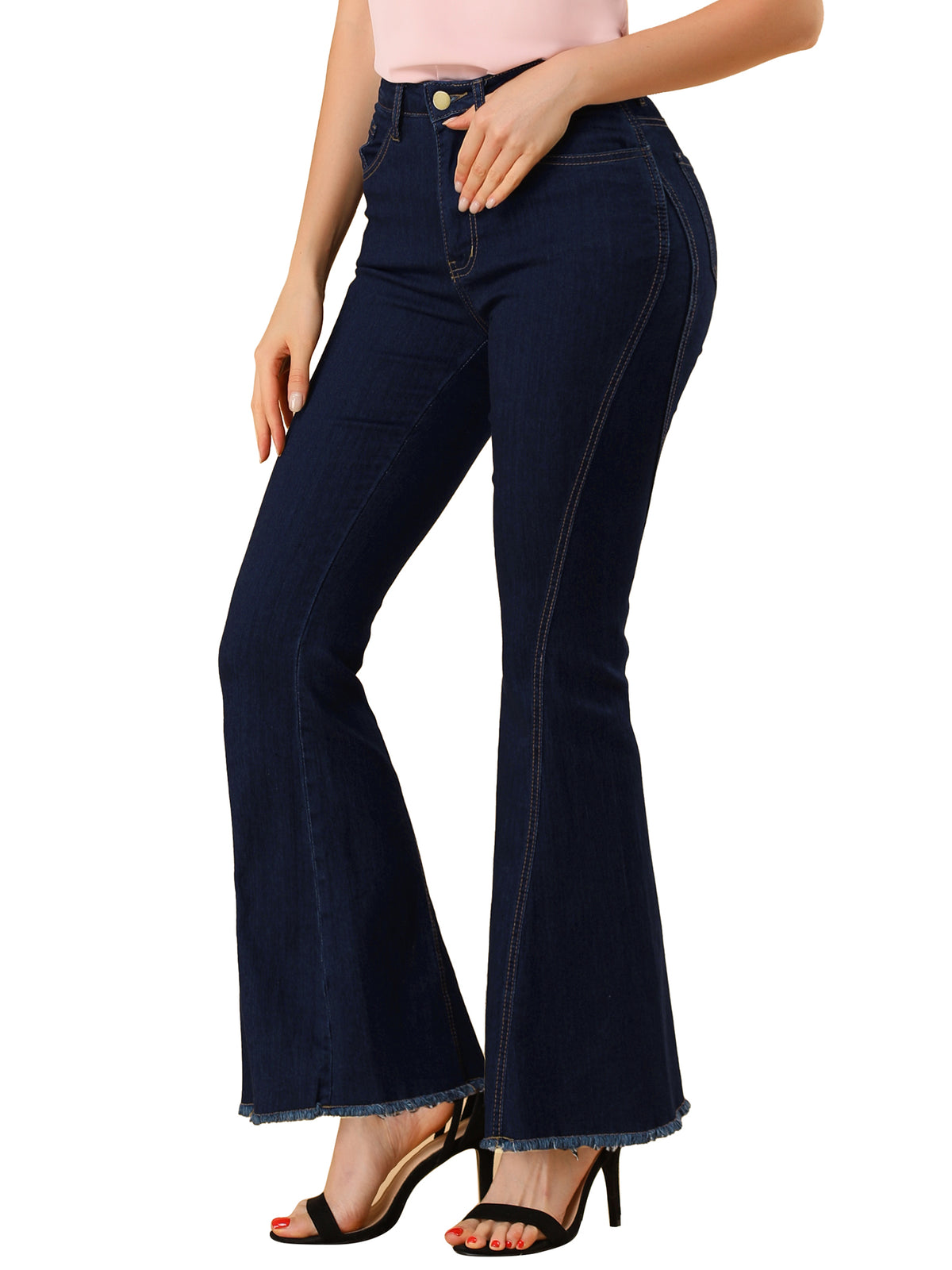 Women's 70s Vintage High Waist Stretch Denim Bell Bottom Flare Jeans